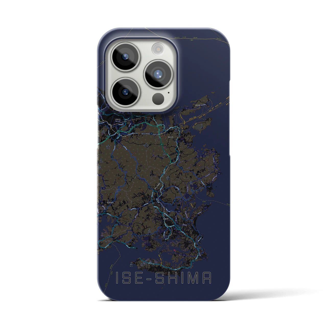 【伊勢志摩】地図柄iPhoneケース（バックカバータイプ・ブラック）iPhone 15 Pro 用