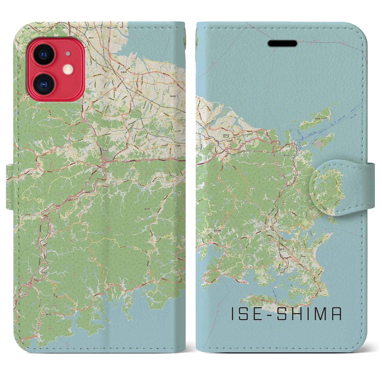 【伊勢志摩】地図柄iPhoneケース（手帳両面タイプ・ナチュラル）iPhone 11 用