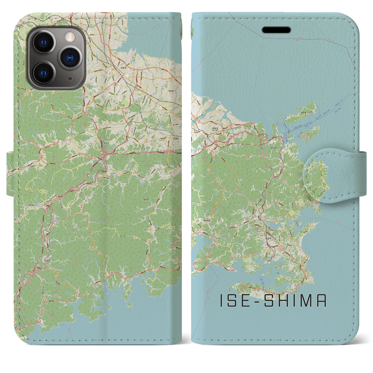 【伊勢志摩】地図柄iPhoneケース（手帳両面タイプ・ナチュラル）iPhone 11 Pro Max 用