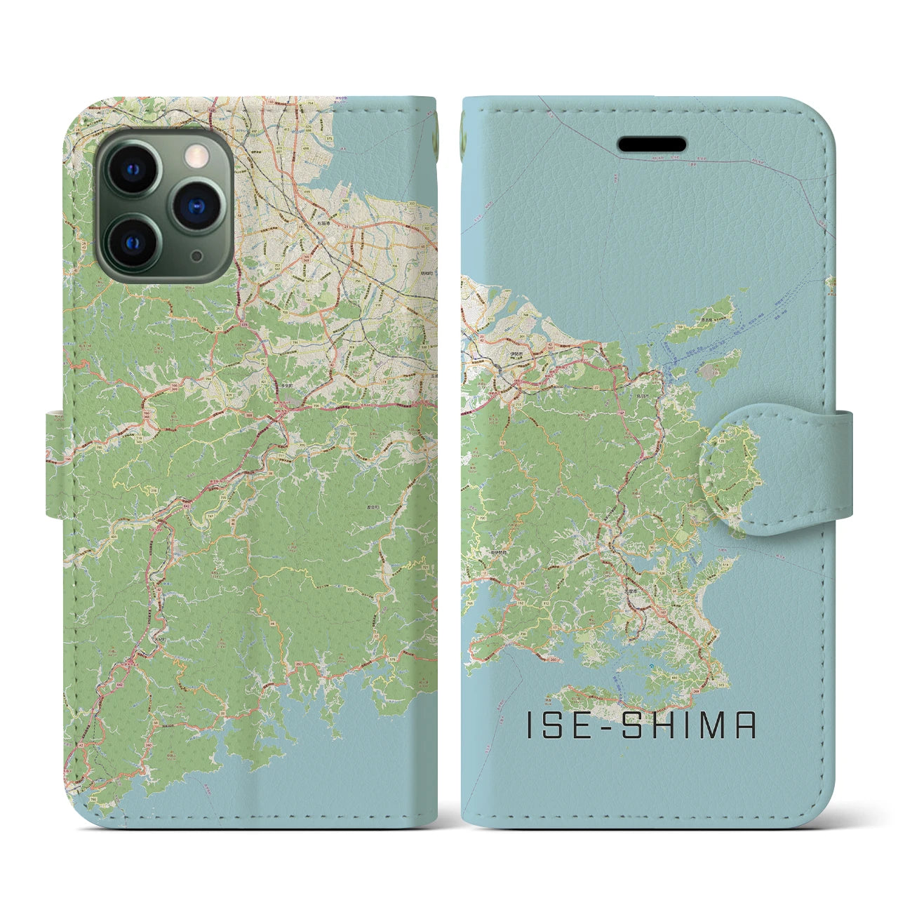 【伊勢志摩】地図柄iPhoneケース（手帳両面タイプ・ナチュラル）iPhone 11 Pro 用