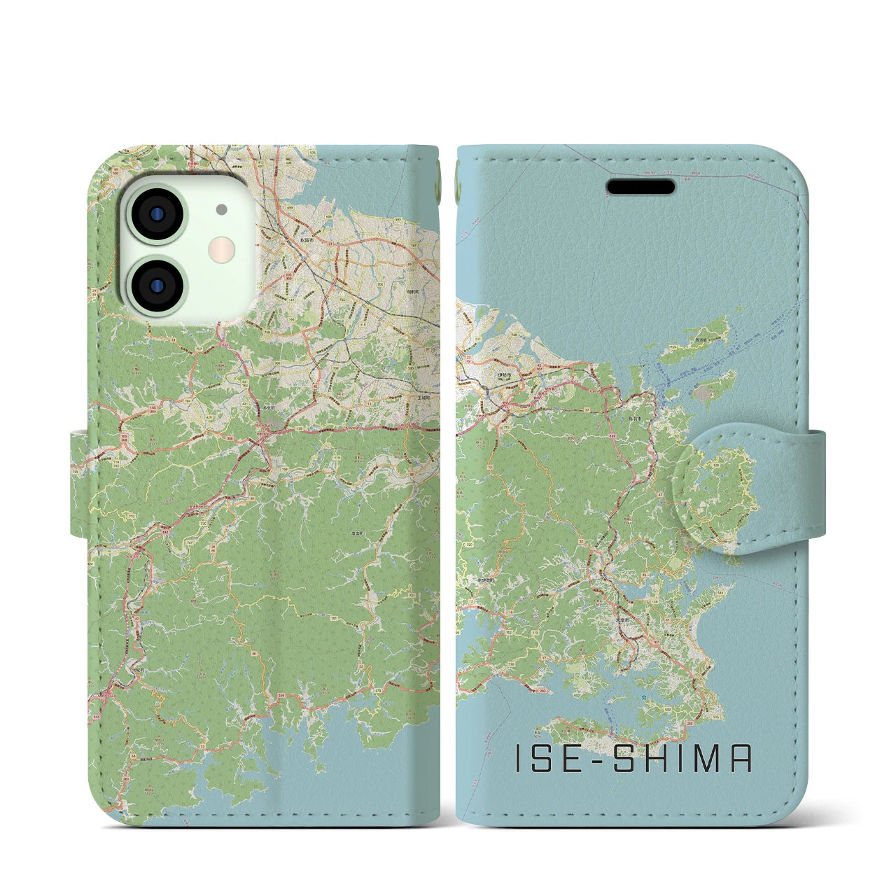【伊勢志摩】地図柄iPhoneケース（手帳両面タイプ・ナチュラル）iPhone 12 mini 用