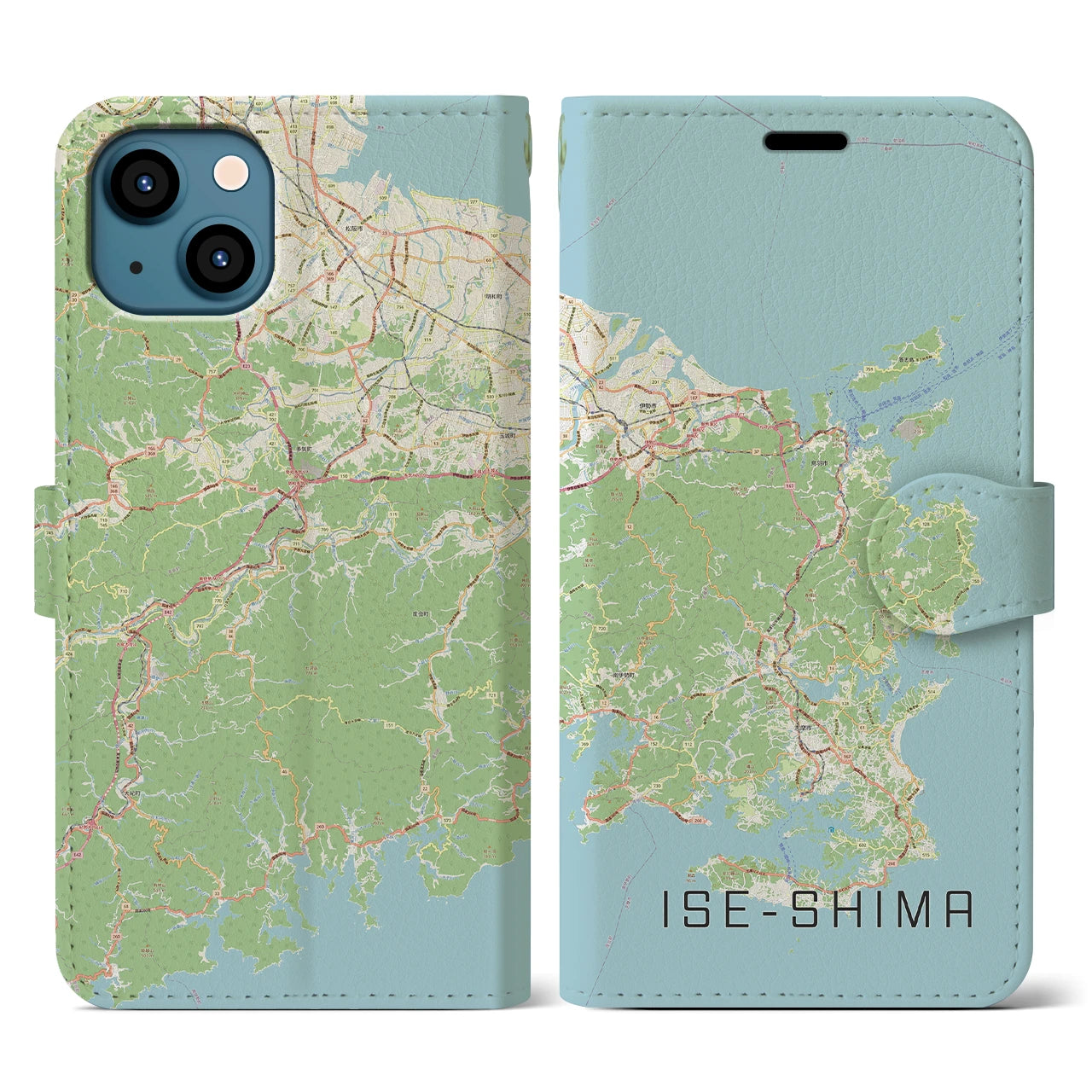 【伊勢志摩】地図柄iPhoneケース（手帳両面タイプ・ナチュラル）iPhone 13 用