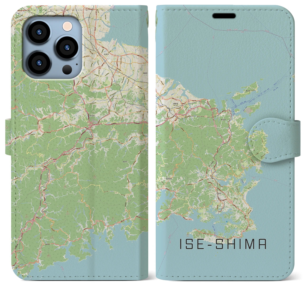 【伊勢志摩】地図柄iPhoneケース（手帳両面タイプ・ナチュラル）iPhone 13 Pro Max 用