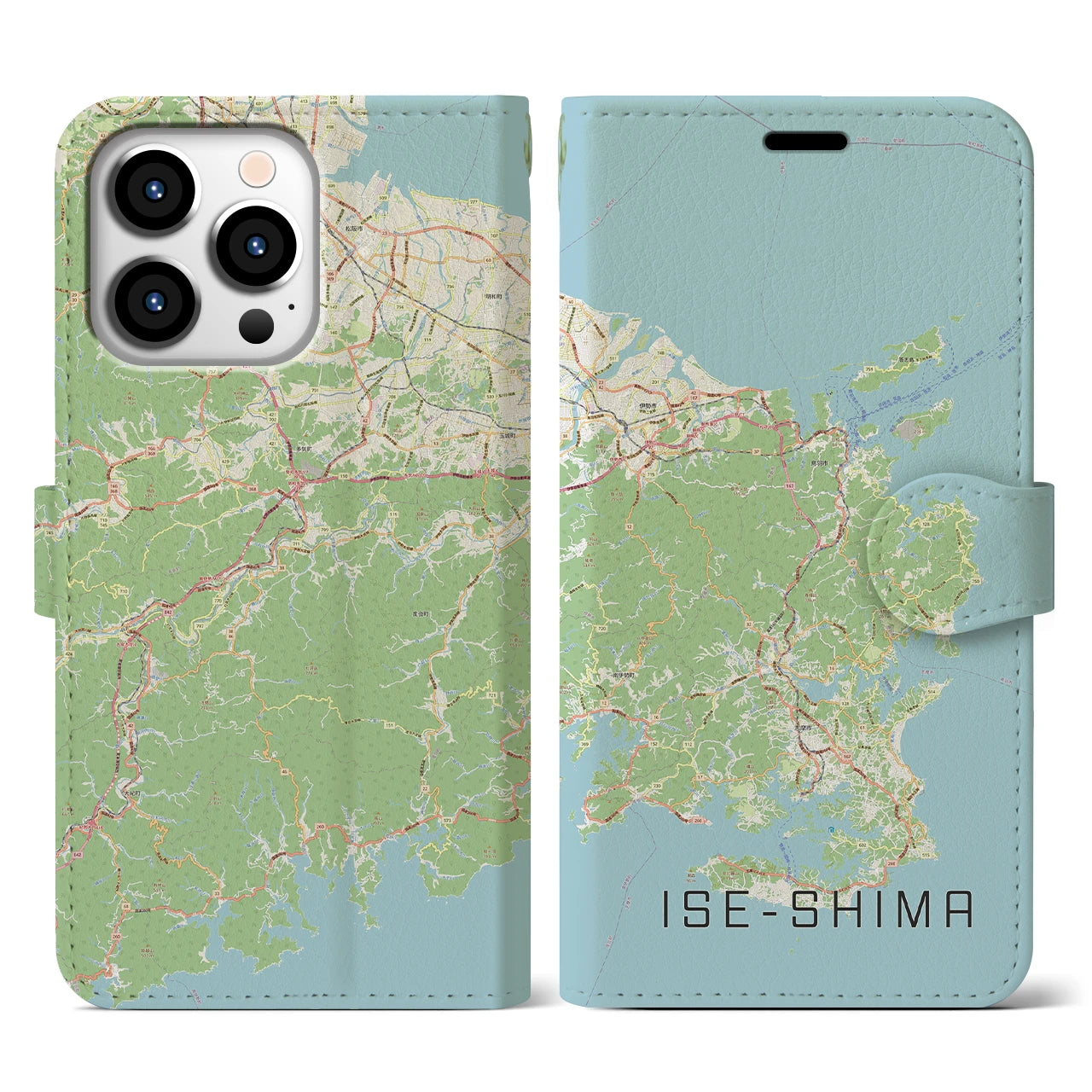 【伊勢志摩】地図柄iPhoneケース（手帳両面タイプ・ナチュラル）iPhone 13 Pro 用