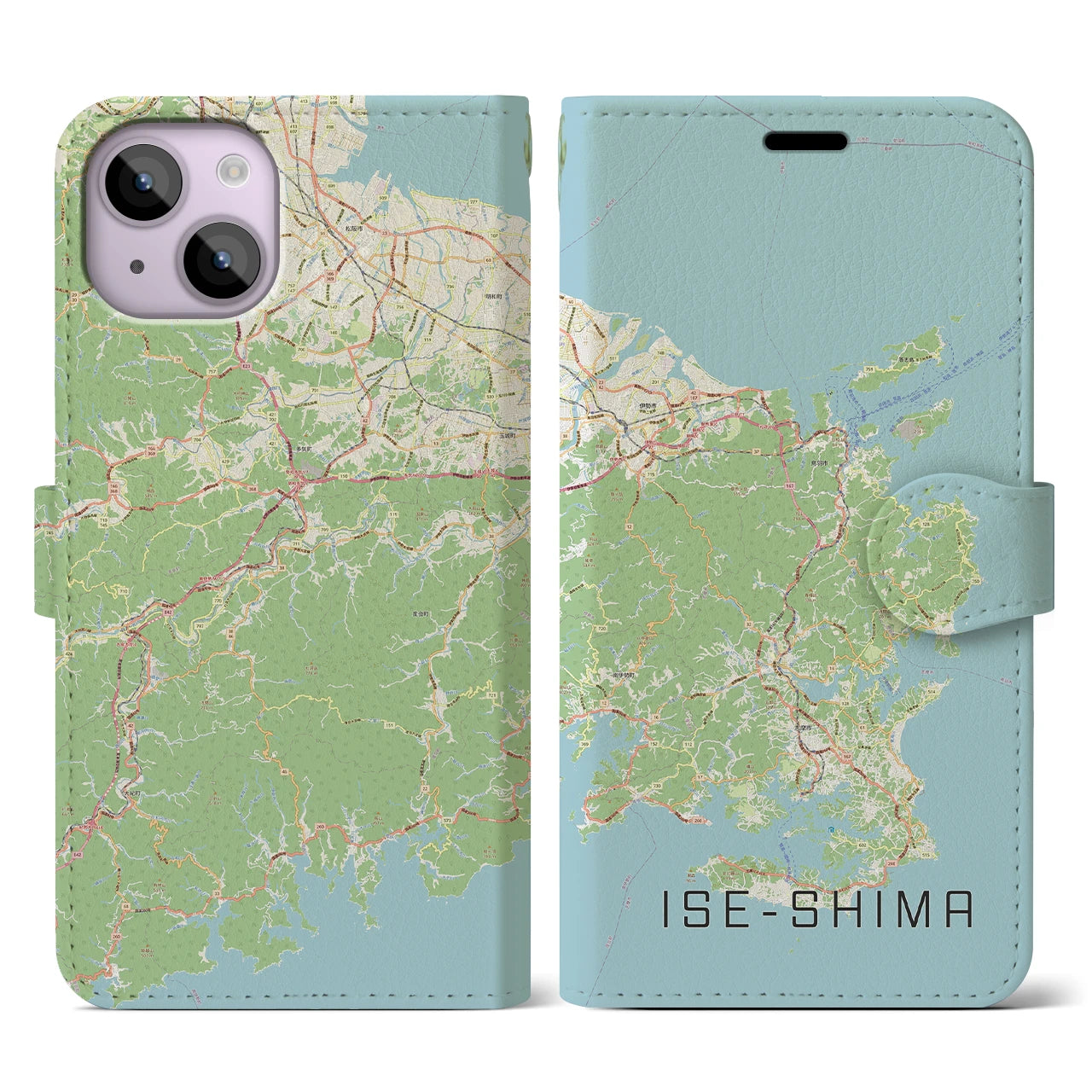 【伊勢志摩】地図柄iPhoneケース（手帳両面タイプ・ナチュラル）iPhone 14 用