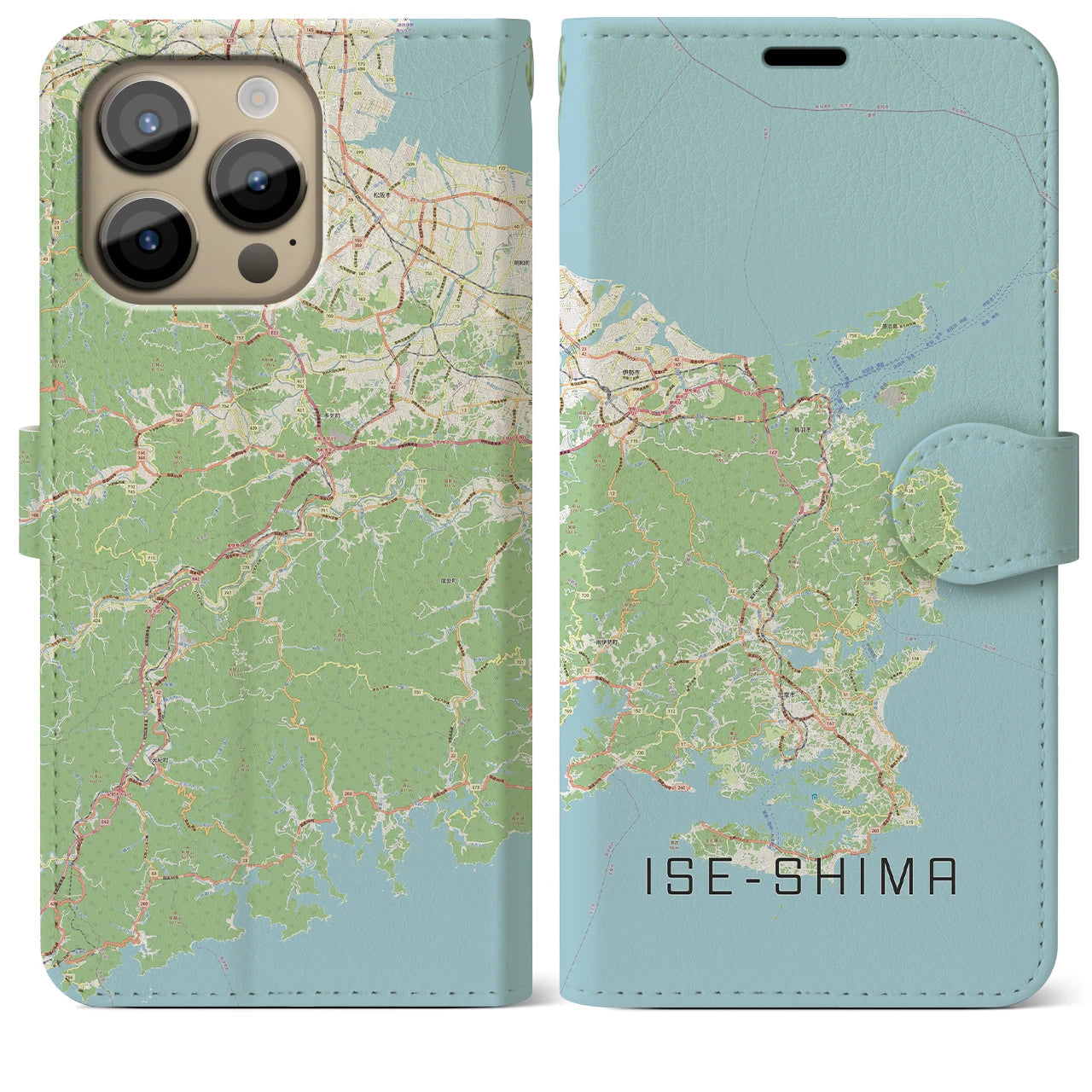【伊勢志摩】地図柄iPhoneケース（手帳両面タイプ・ナチュラル）iPhone 14 Pro Max 用