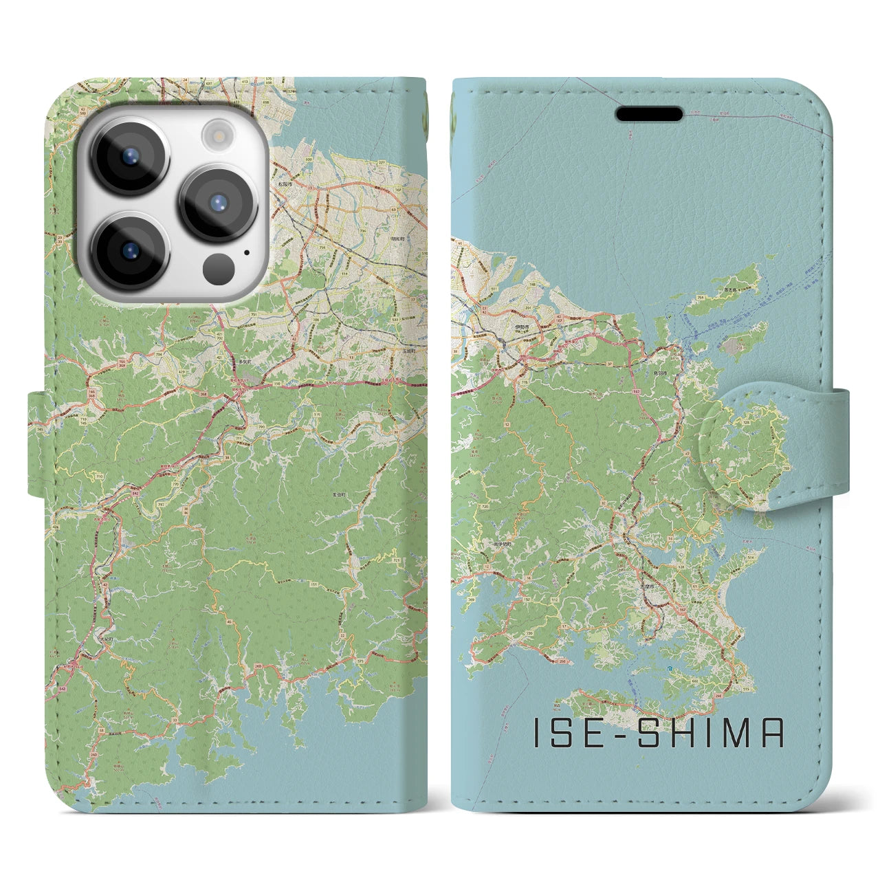 【伊勢志摩】地図柄iPhoneケース（手帳両面タイプ・ナチュラル）iPhone 14 Pro 用