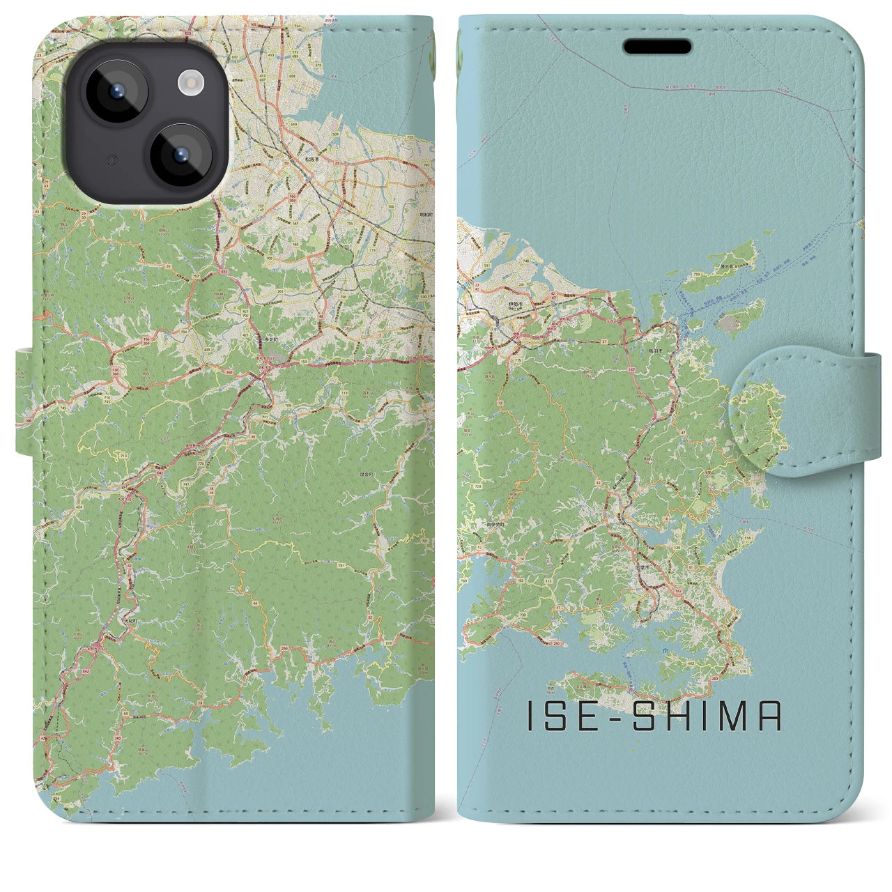 【伊勢志摩】地図柄iPhoneケース（手帳両面タイプ・ナチュラル）iPhone 14 Plus 用