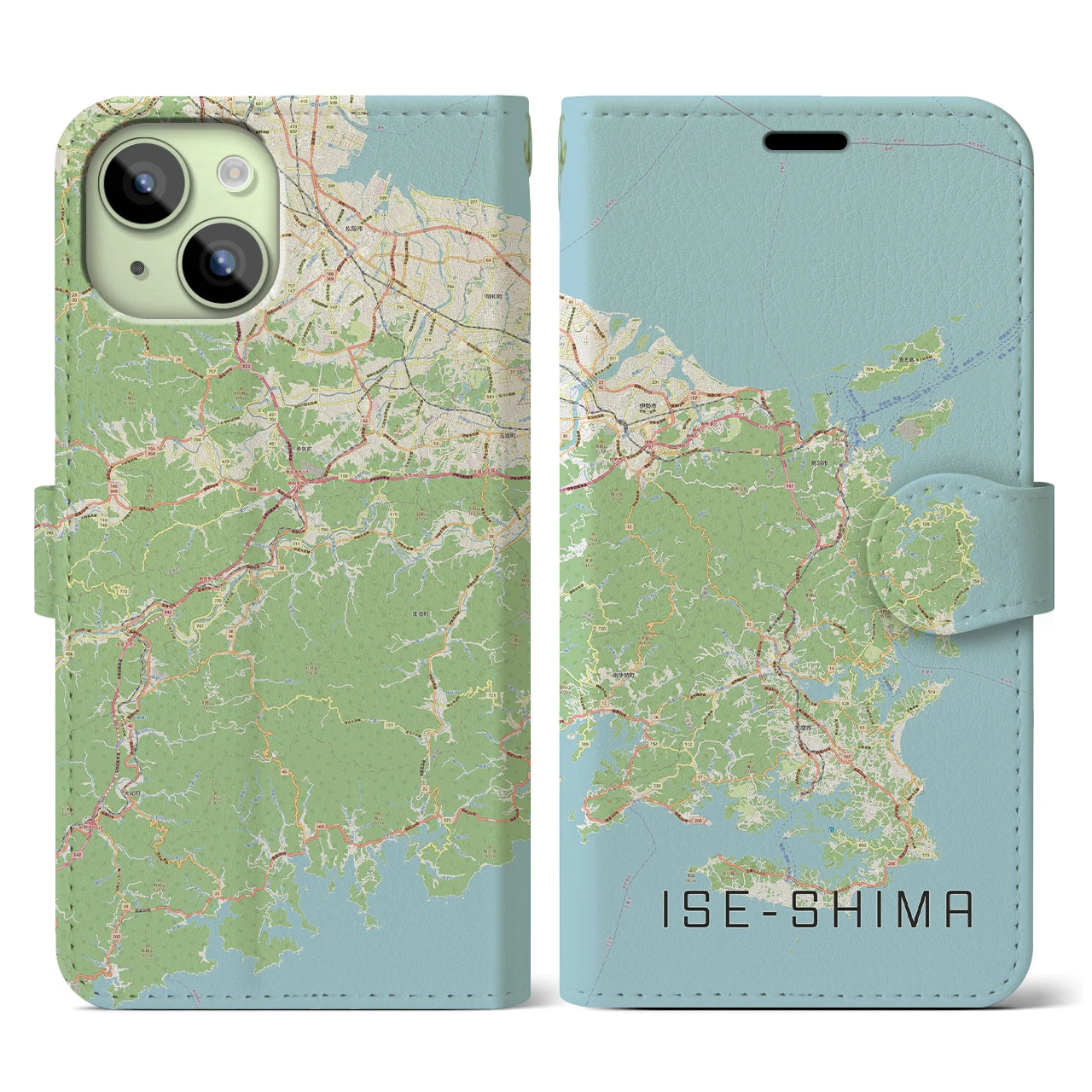 【伊勢志摩】地図柄iPhoneケース（手帳両面タイプ・ナチュラル）iPhone 15 用