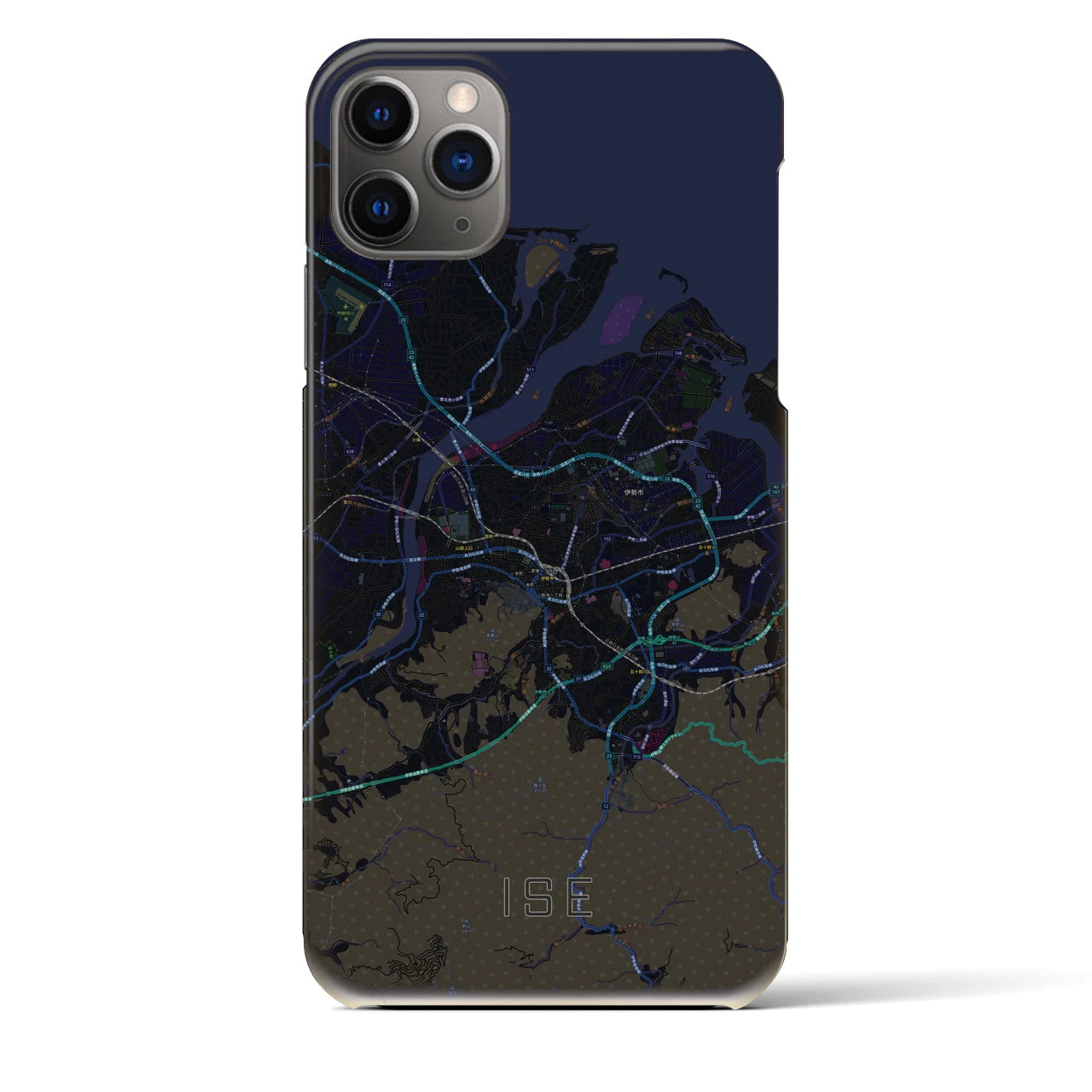 【伊勢】地図柄iPhoneケース（バックカバータイプ・ブラック）iPhone 11 Pro Max 用