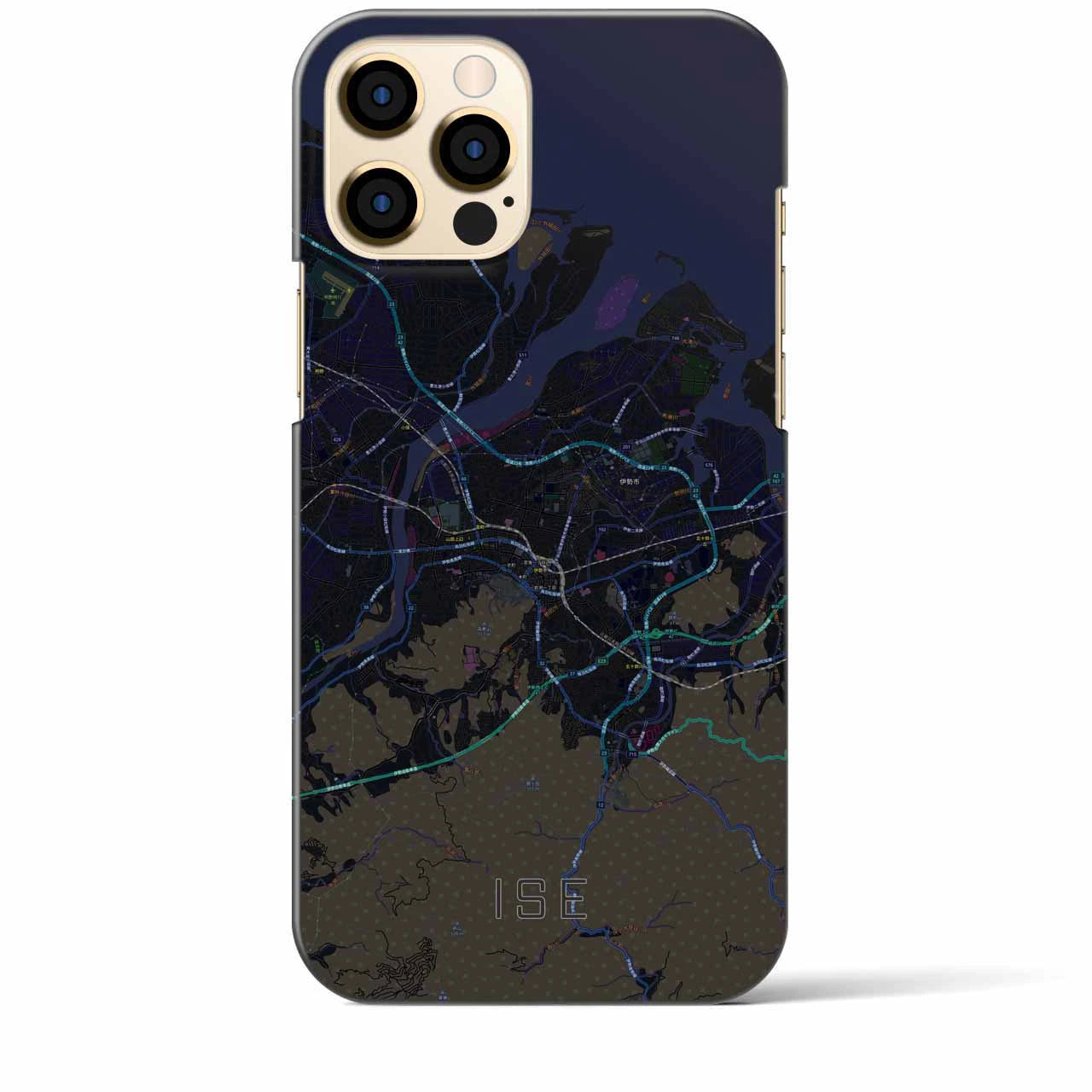 【伊勢】地図柄iPhoneケース（バックカバータイプ・ブラック）iPhone 12 Pro Max 用