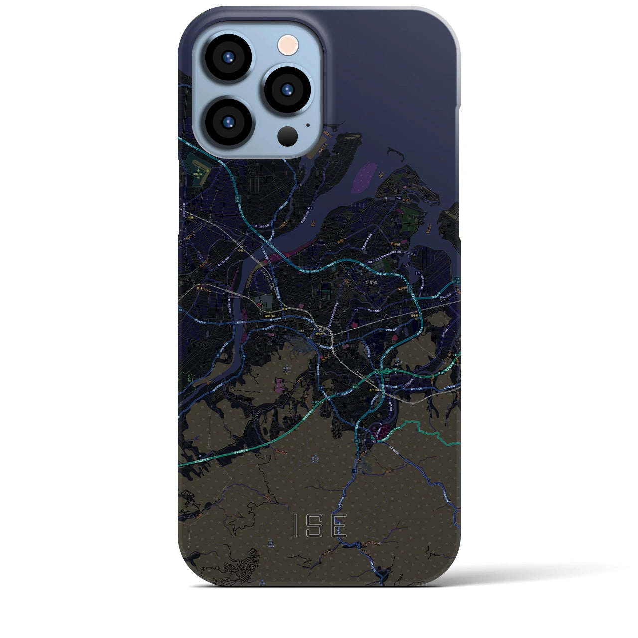 【伊勢】地図柄iPhoneケース（バックカバータイプ・ブラック）iPhone 13 Pro Max 用