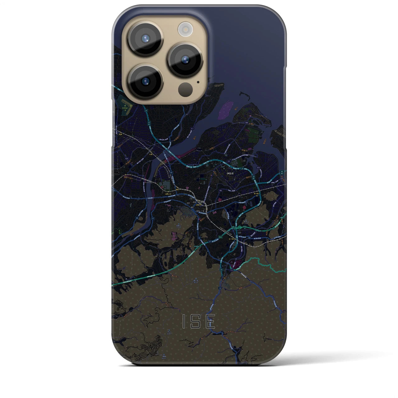 【伊勢】地図柄iPhoneケース（バックカバータイプ・ブラック）iPhone 14 Pro Max 用