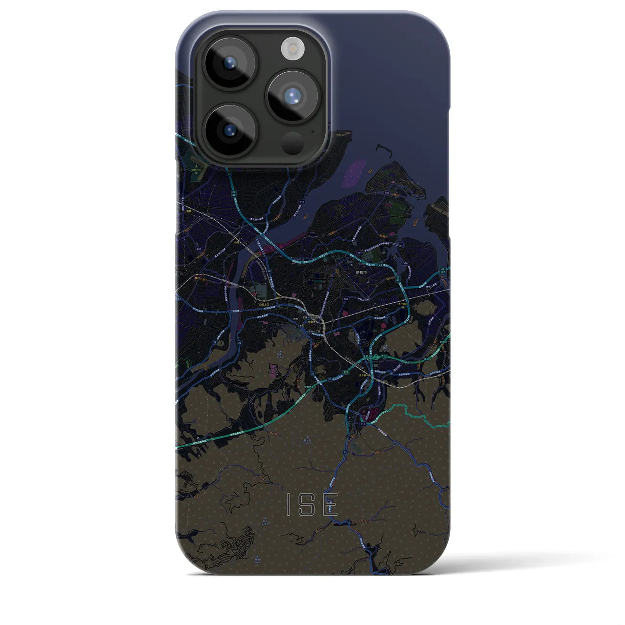 【伊勢】地図柄iPhoneケース（バックカバータイプ・ブラック）iPhone 15 Pro Max 用