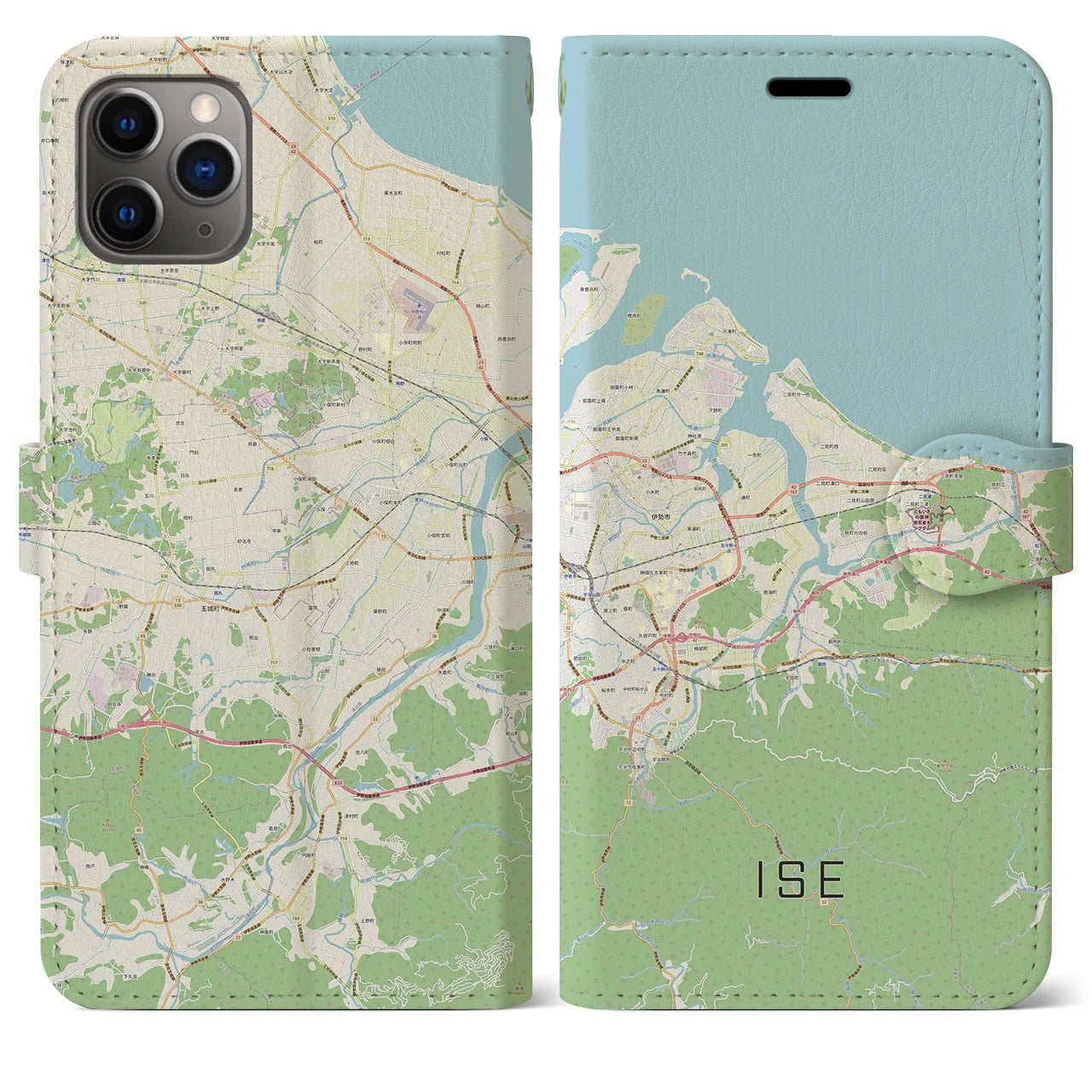 【伊勢】地図柄iPhoneケース（手帳両面タイプ・ナチュラル）iPhone 11 Pro Max 用