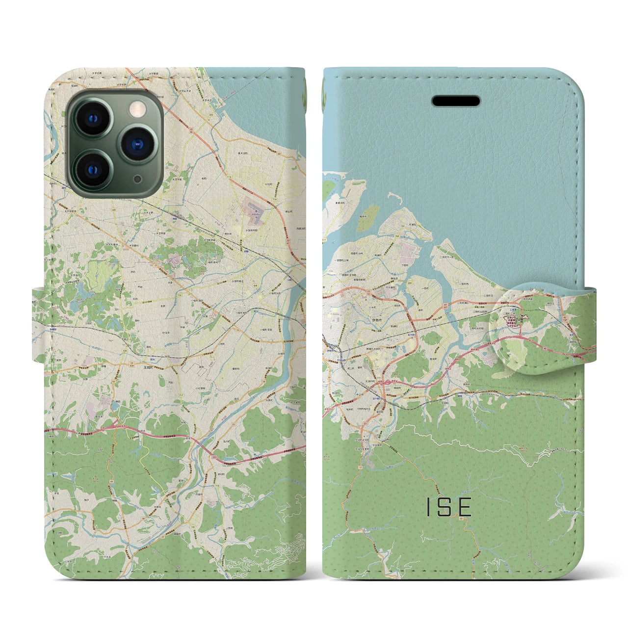 【伊勢】地図柄iPhoneケース（手帳両面タイプ・ナチュラル）iPhone 11 Pro 用