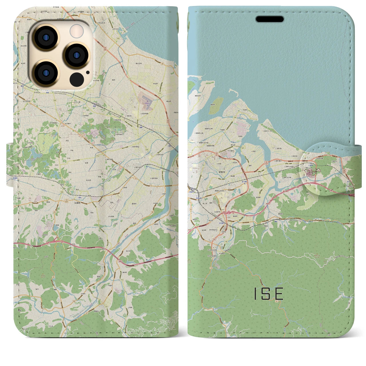 【伊勢】地図柄iPhoneケース（手帳両面タイプ・ナチュラル）iPhone 12 Pro Max 用