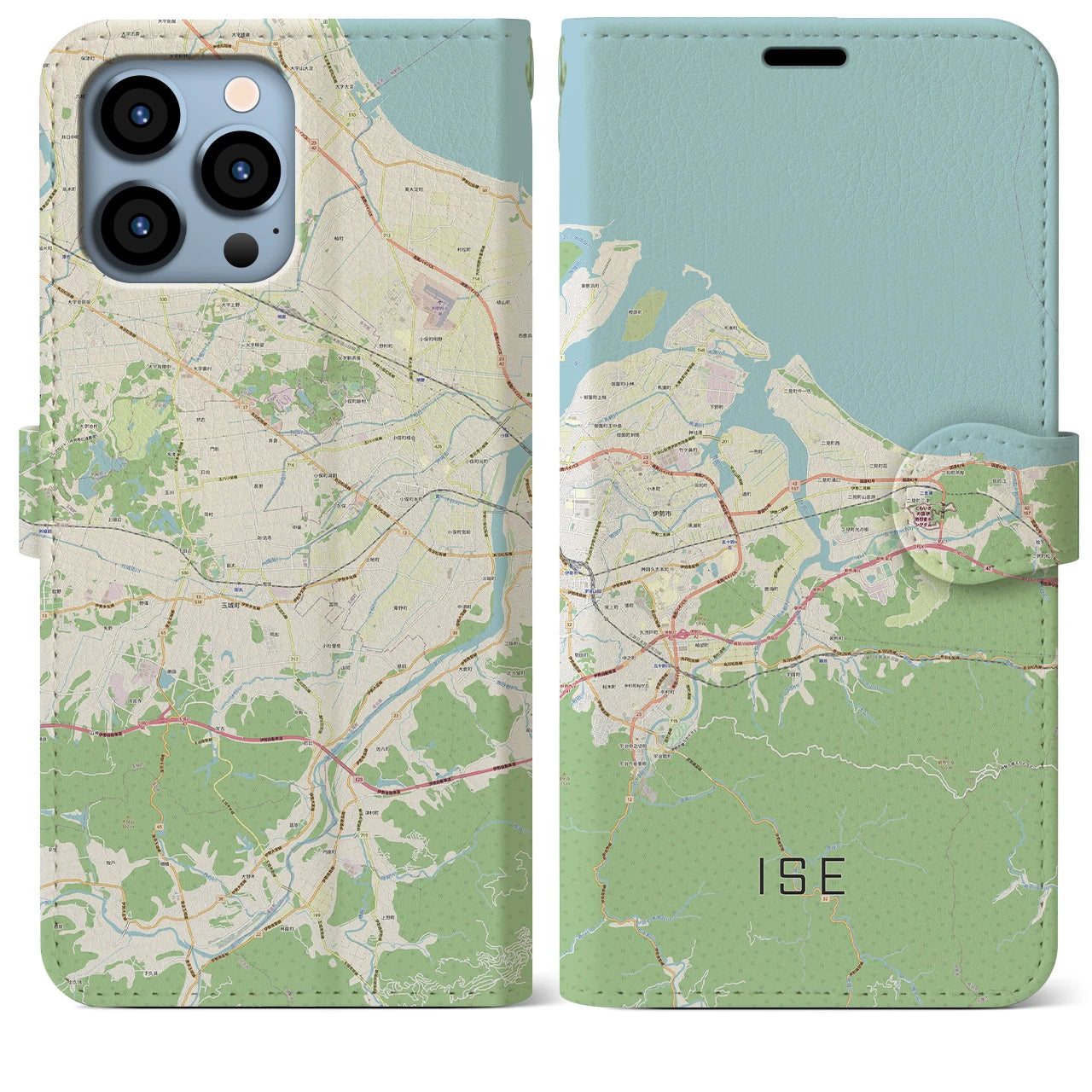 【伊勢】地図柄iPhoneケース（手帳両面タイプ・ナチュラル）iPhone 13 Pro Max 用