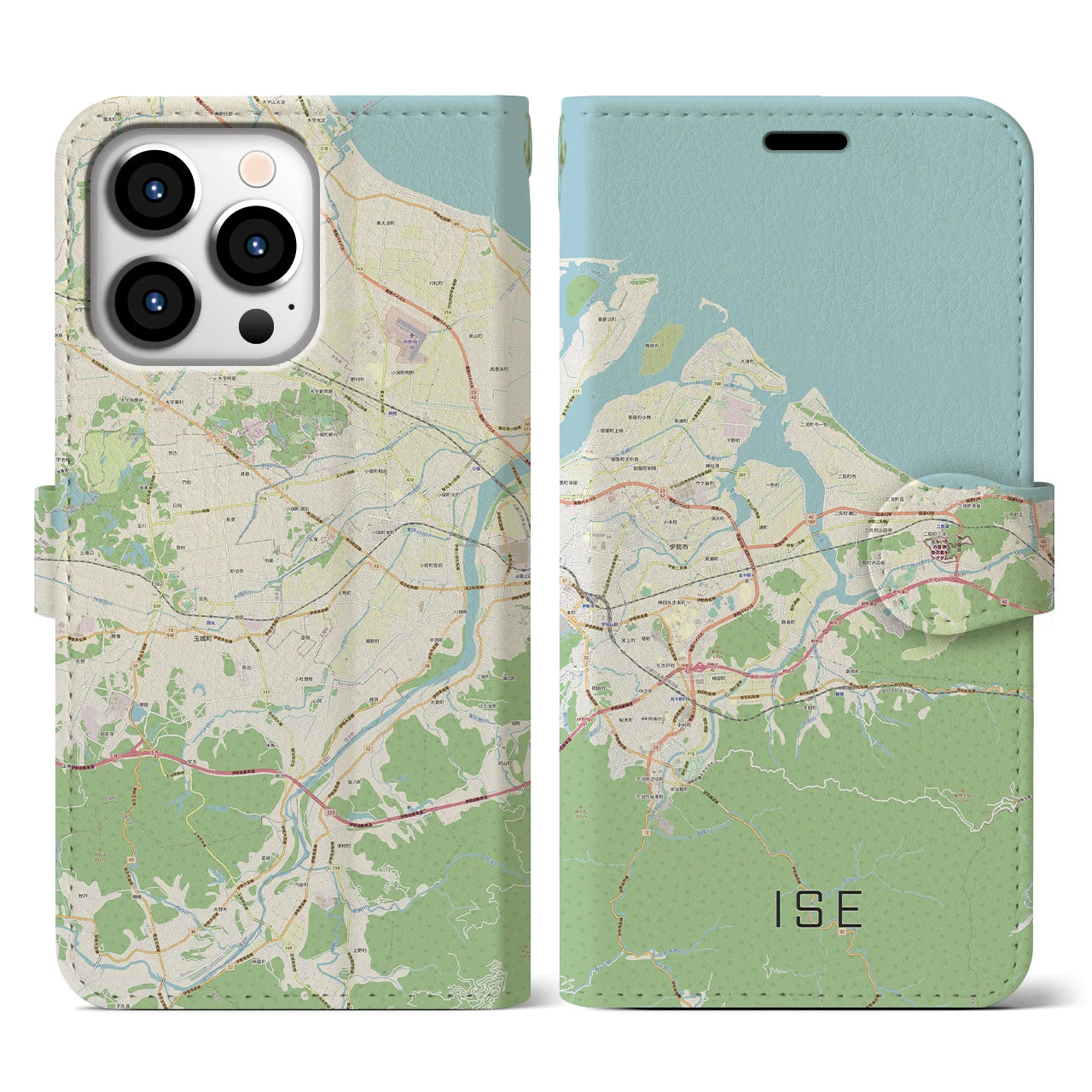 【伊勢】地図柄iPhoneケース（手帳両面タイプ・ナチュラル）iPhone 13 Pro 用