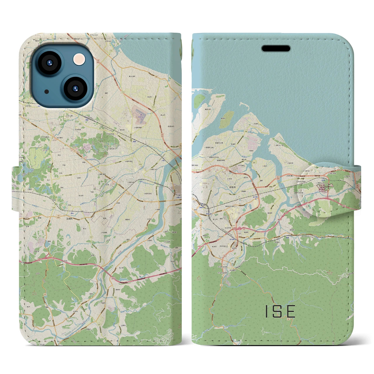 【伊勢】地図柄iPhoneケース（手帳両面タイプ・ナチュラル）iPhone 13 用