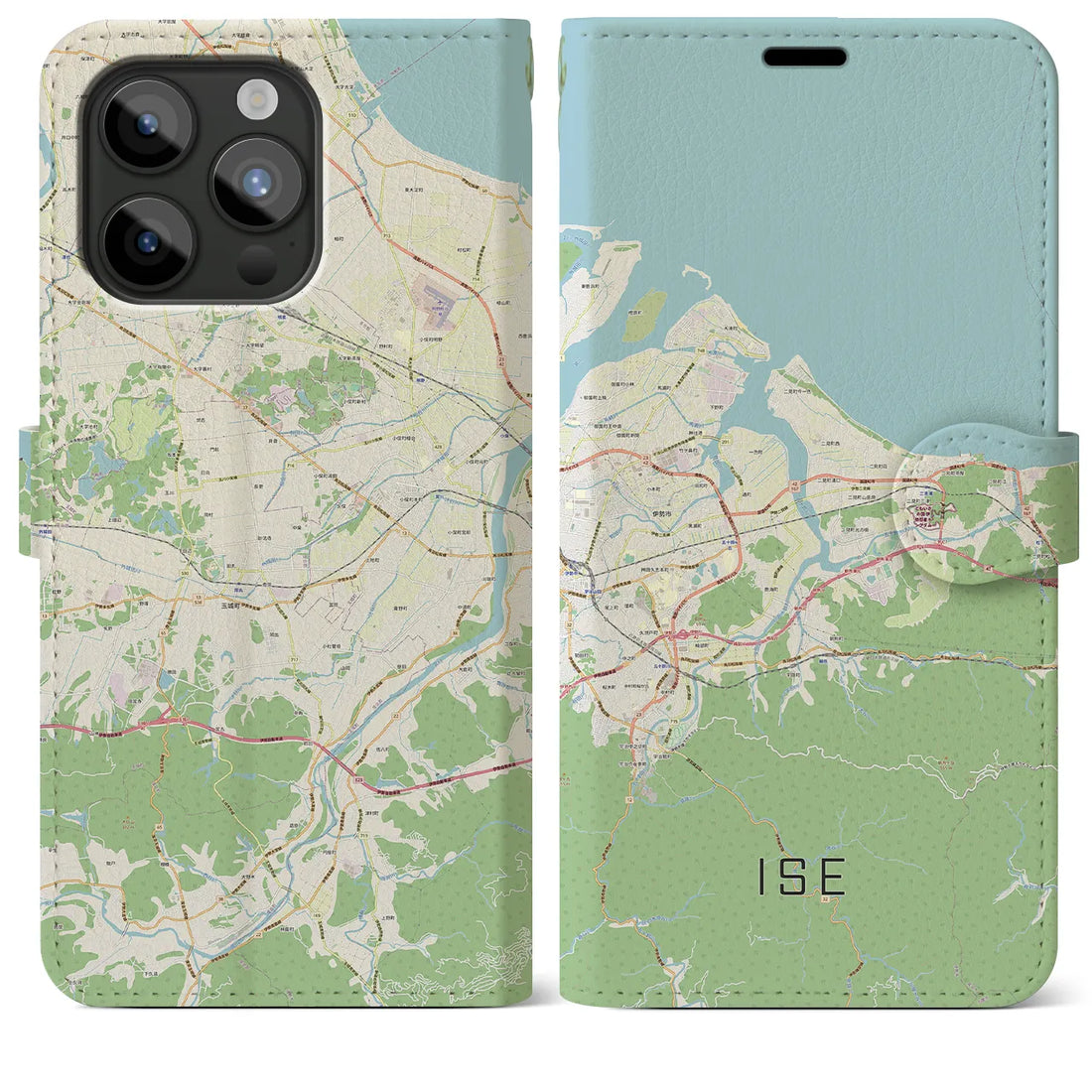 【伊勢】地図柄iPhoneケース（手帳両面タイプ・ナチュラル）iPhone 15 Pro Max 用