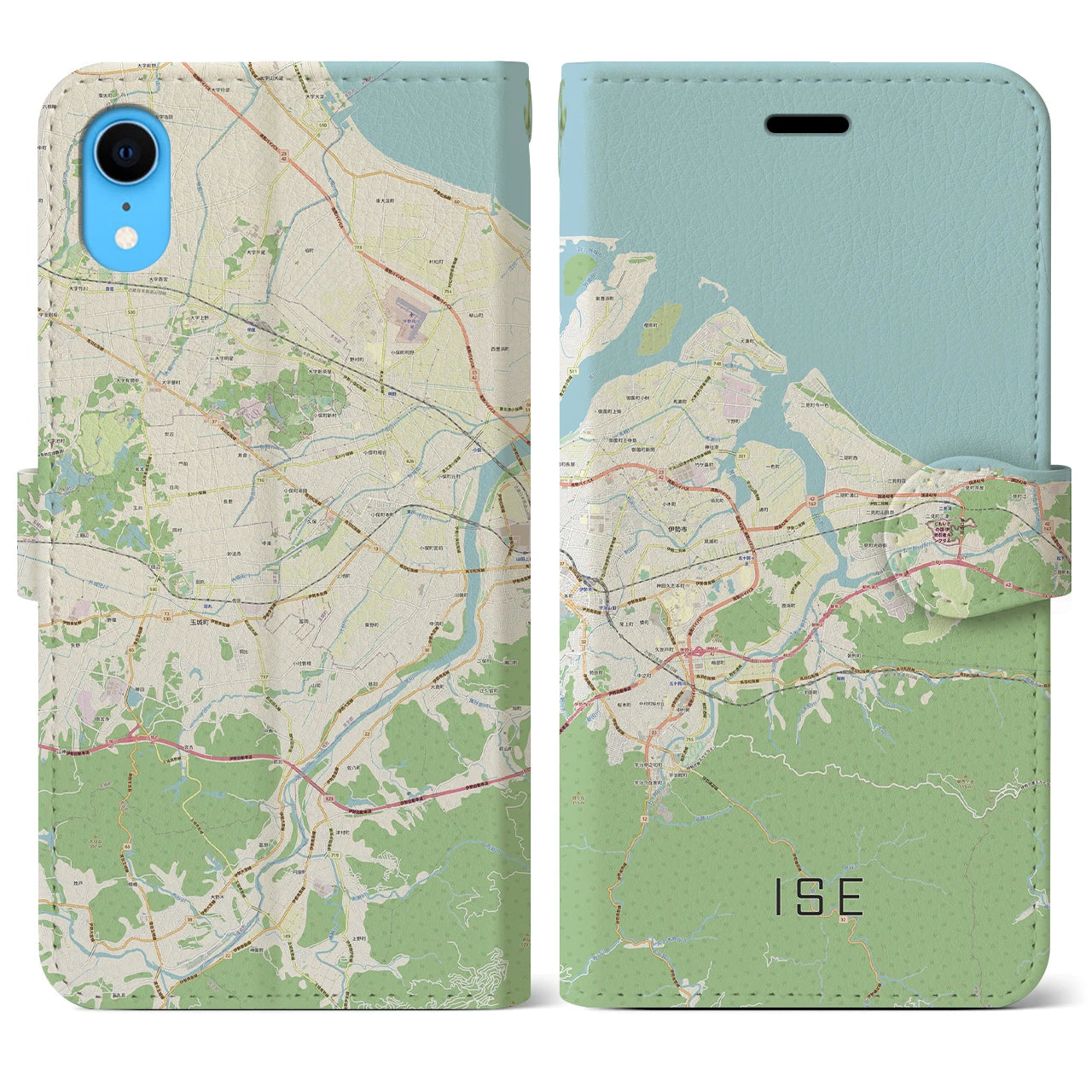 【伊勢】地図柄iPhoneケース（手帳両面タイプ・ナチュラル）iPhone XR 用