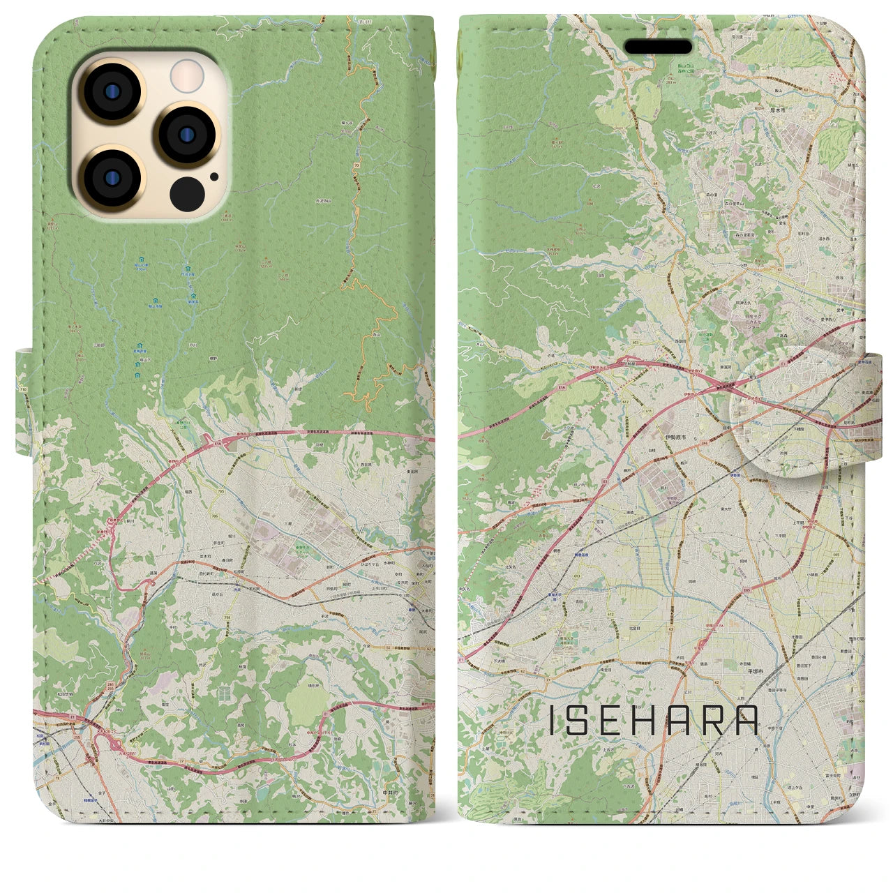 【伊勢原】地図柄iPhoneケース（手帳両面タイプ・ナチュラル）iPhone 12 Pro Max 用