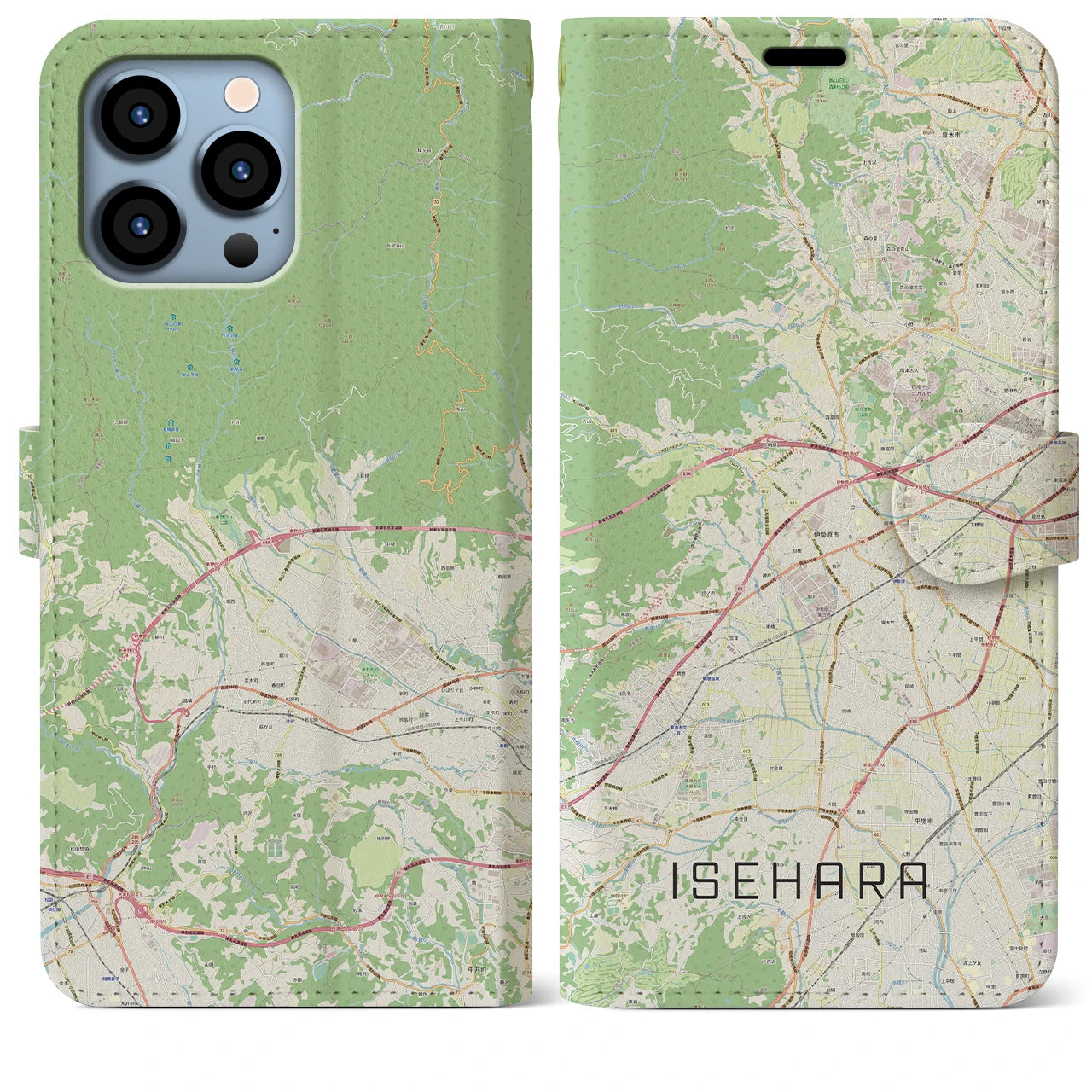 【伊勢原】地図柄iPhoneケース（手帳両面タイプ・ナチュラル）iPhone 13 Pro Max 用
