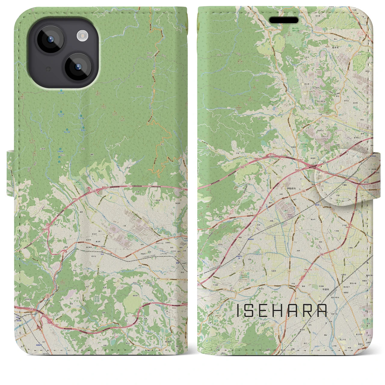 【伊勢原】地図柄iPhoneケース（手帳両面タイプ・ナチュラル）iPhone 14 Plus 用