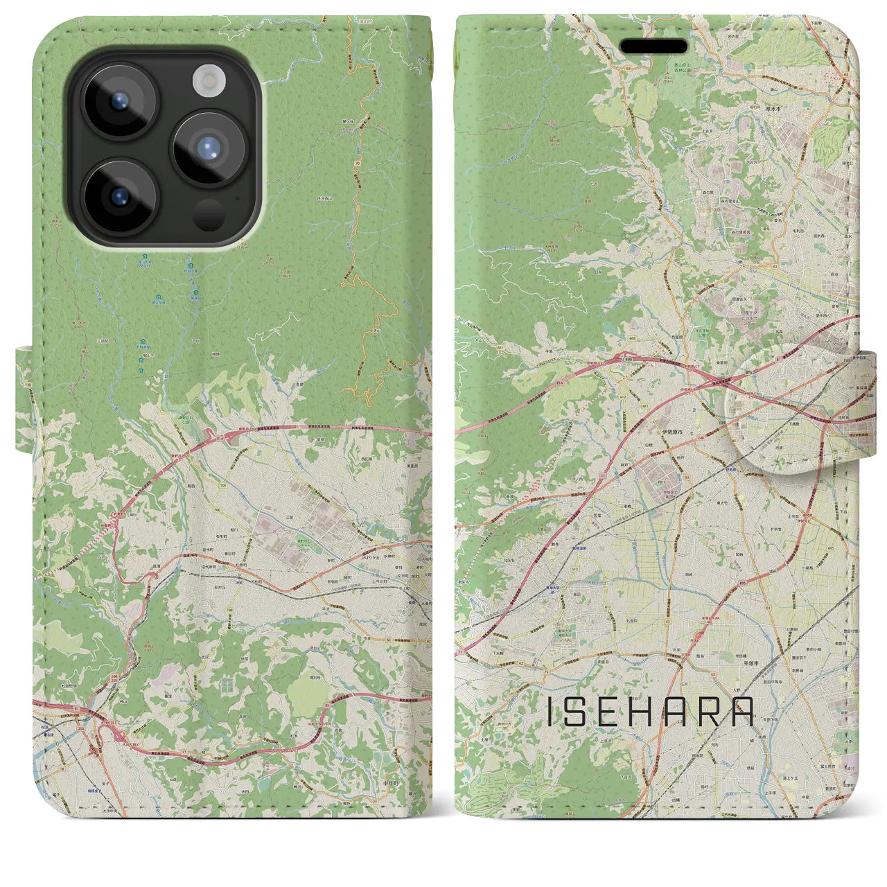 【伊勢原】地図柄iPhoneケース（手帳両面タイプ・ナチュラル）iPhone 15 Pro Max 用