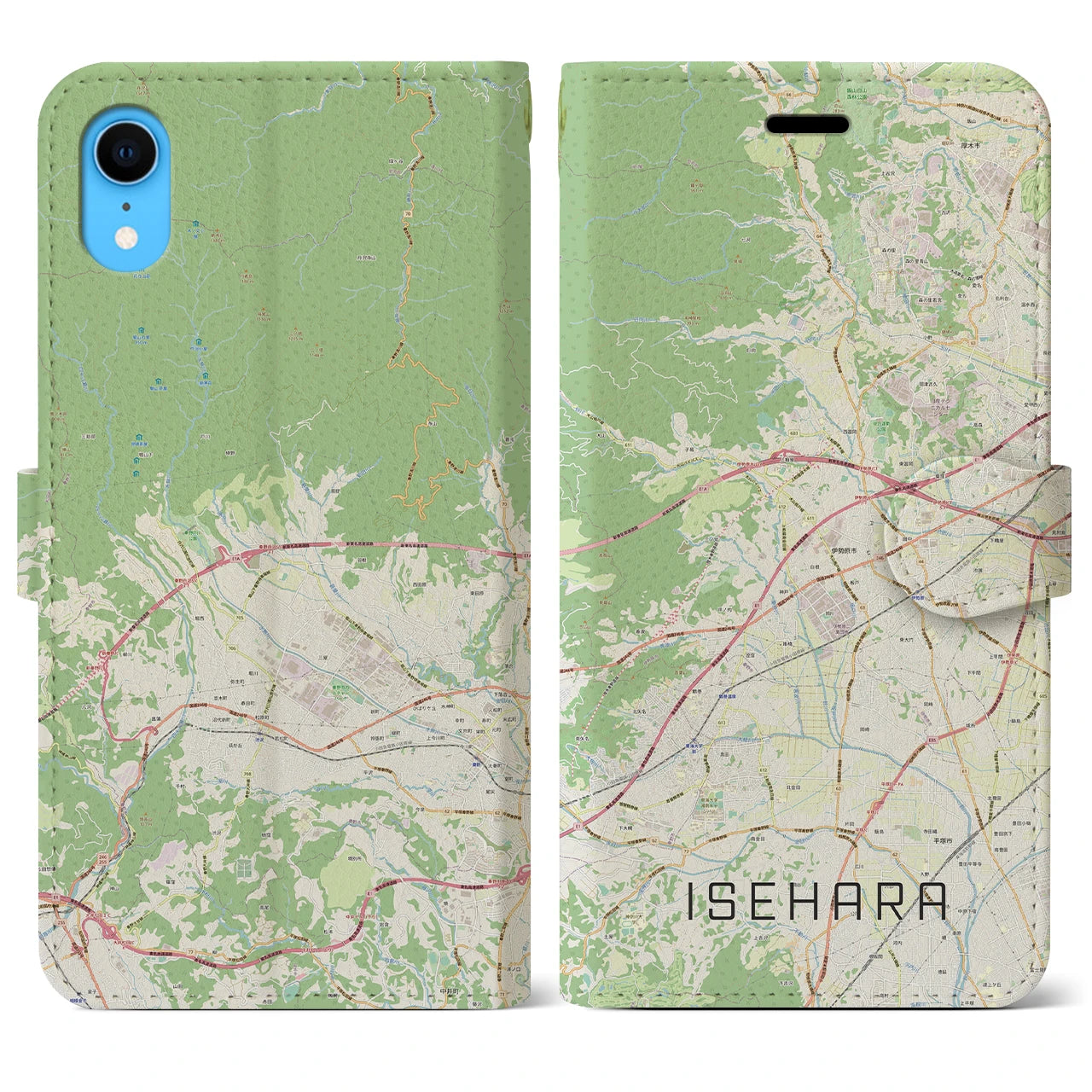 【伊勢原】地図柄iPhoneケース（手帳両面タイプ・ナチュラル）iPhone XR 用