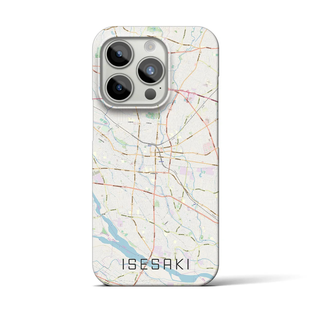 【伊勢崎】地図柄iPhoneケース（バックカバータイプ・ナチュラル）iPhone 15 Pro 用