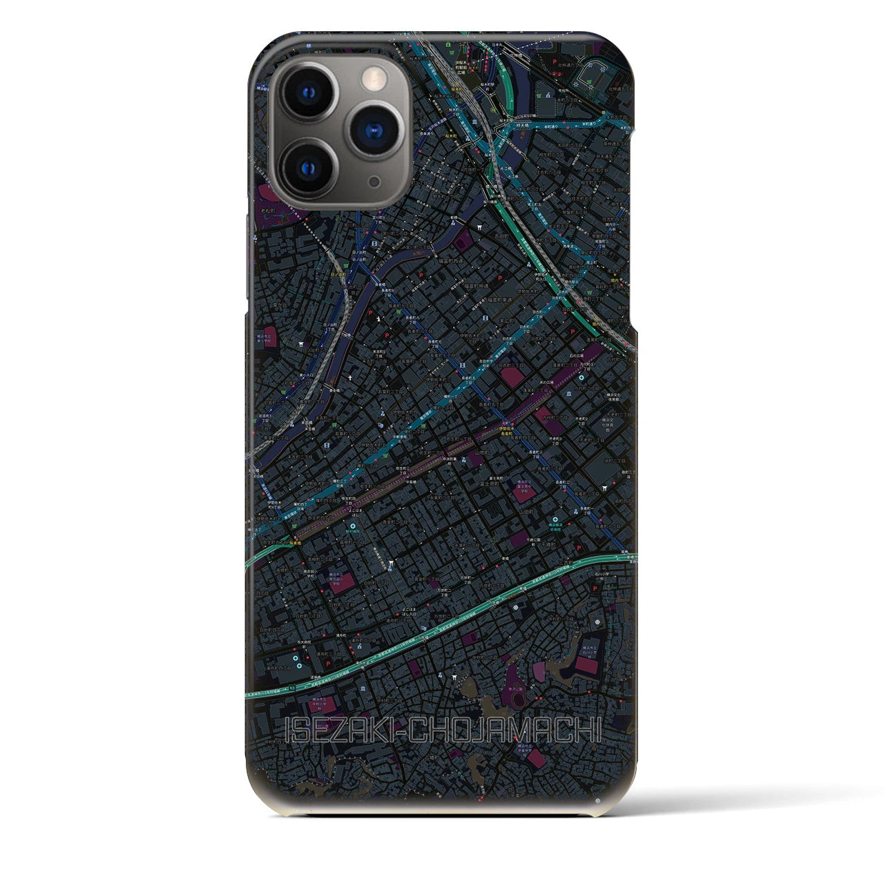 【伊勢佐木長者町】地図柄iPhoneケース（バックカバータイプ・ブラック）iPhone 11 Pro Max 用