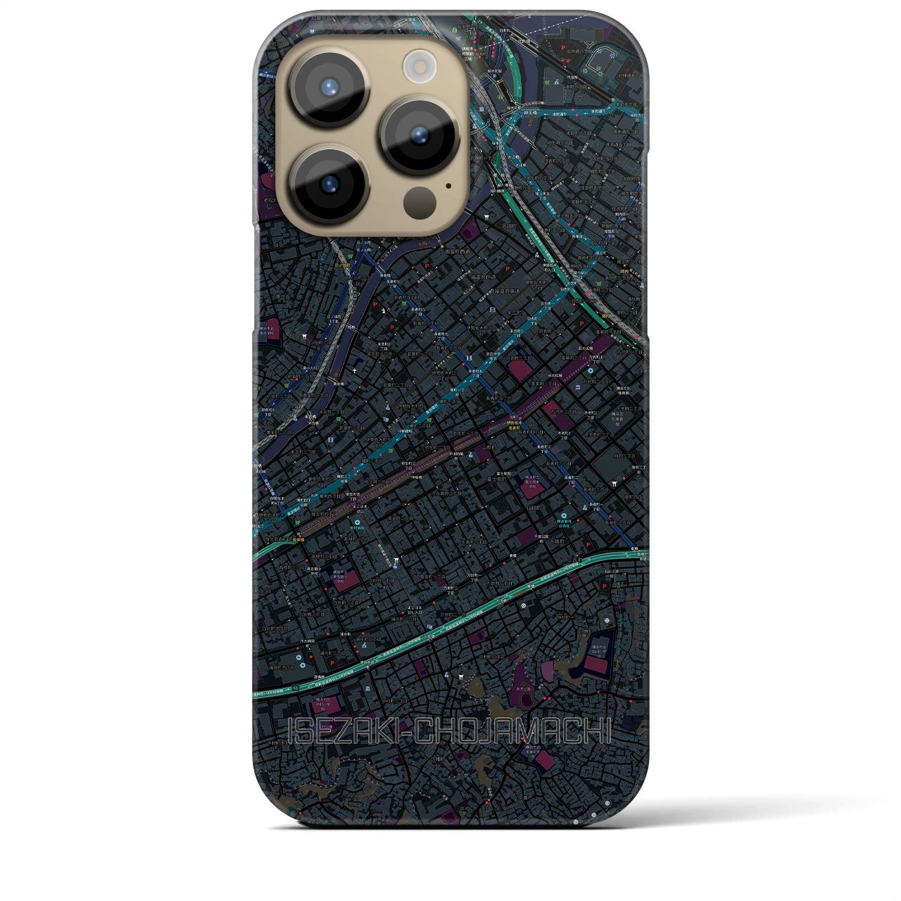 【伊勢佐木長者町】地図柄iPhoneケース（バックカバータイプ・ブラック）iPhone 14 Pro Max 用