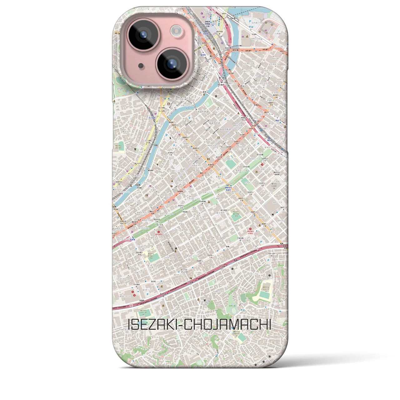 【伊勢佐木長者町】地図柄iPhoneケース（バックカバータイプ・ナチュラル）iPhone 15 Plus 用