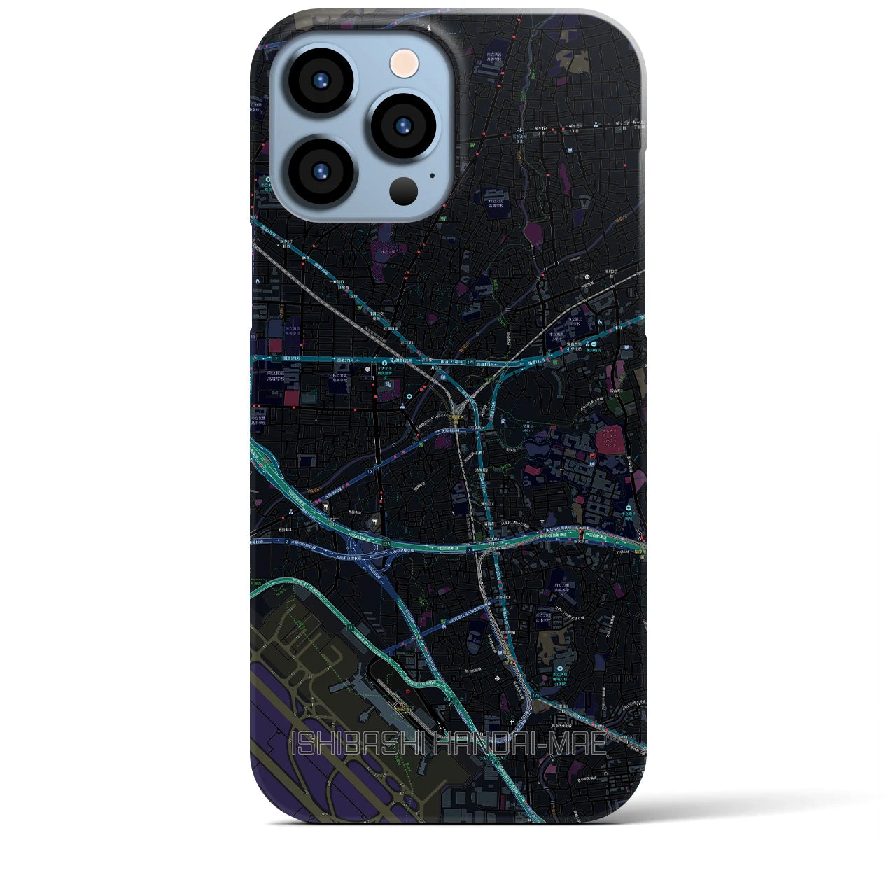 【石橋阪大前】地図柄iPhoneケース（バックカバータイプ・ブラック）iPhone 13 Pro Max 用