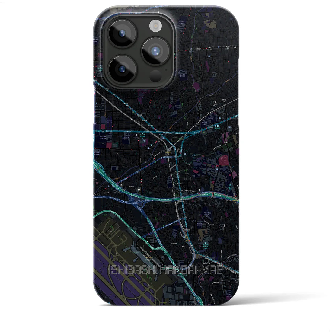 【石橋阪大前】地図柄iPhoneケース（バックカバータイプ・ブラック）iPhone 15 Pro Max 用