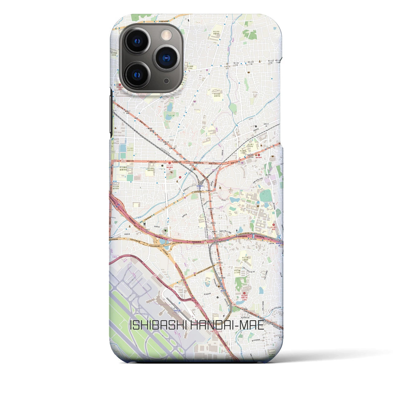 【石橋阪大前】地図柄iPhoneケース（バックカバータイプ・ナチュラル）iPhone 11 Pro Max 用