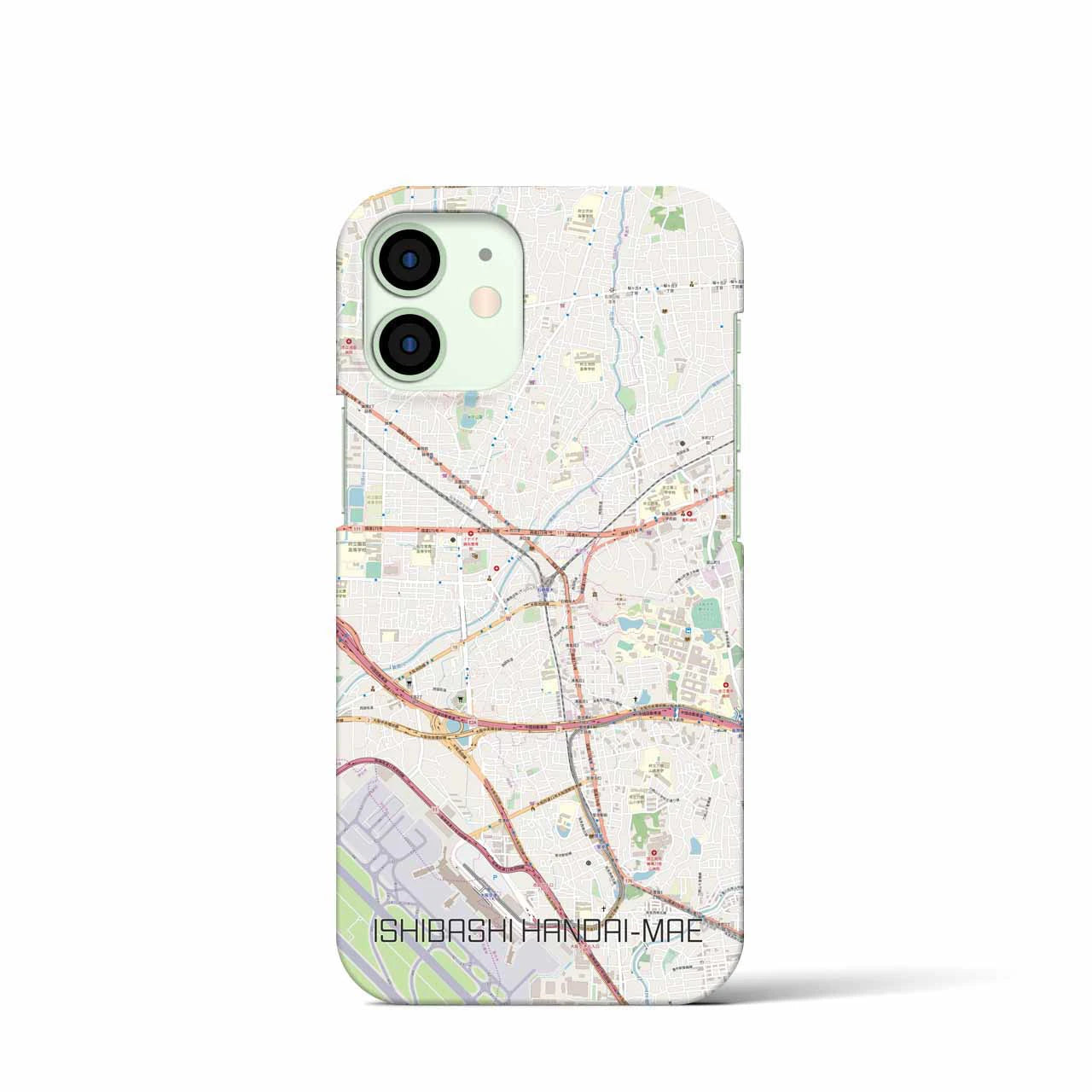 【石橋阪大前】地図柄iPhoneケース（バックカバータイプ・ナチュラル）iPhone 12 mini 用