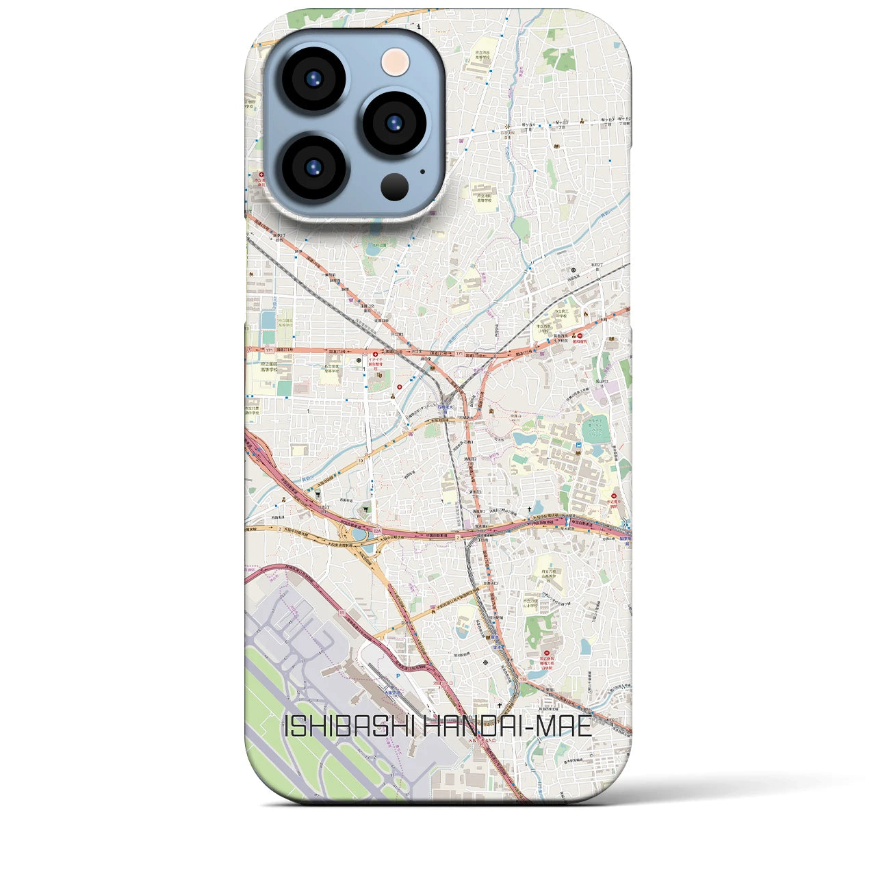 【石橋阪大前】地図柄iPhoneケース（バックカバータイプ・ナチュラル）iPhone 13 Pro Max 用