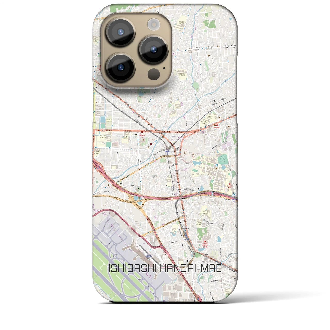 【石橋阪大前】地図柄iPhoneケース（バックカバータイプ・ナチュラル）iPhone 14 Pro Max 用
