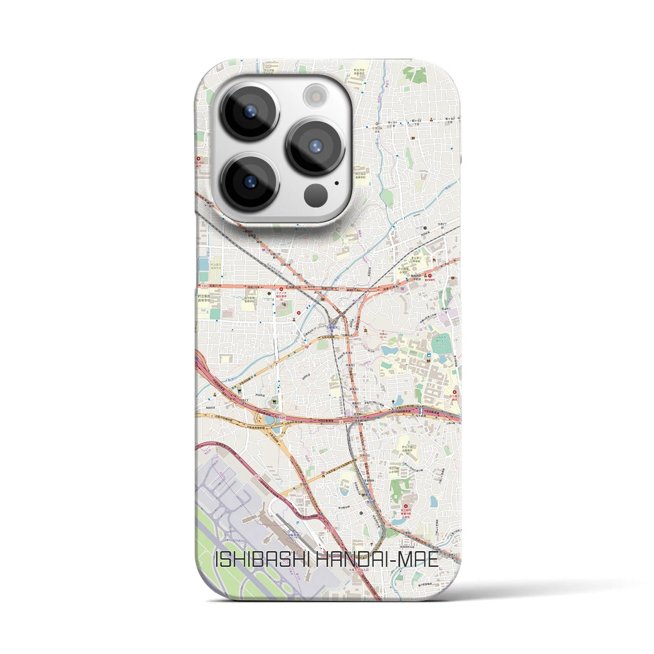 【石橋阪大前】地図柄iPhoneケース（バックカバータイプ・ナチュラル）iPhone 14 Pro 用