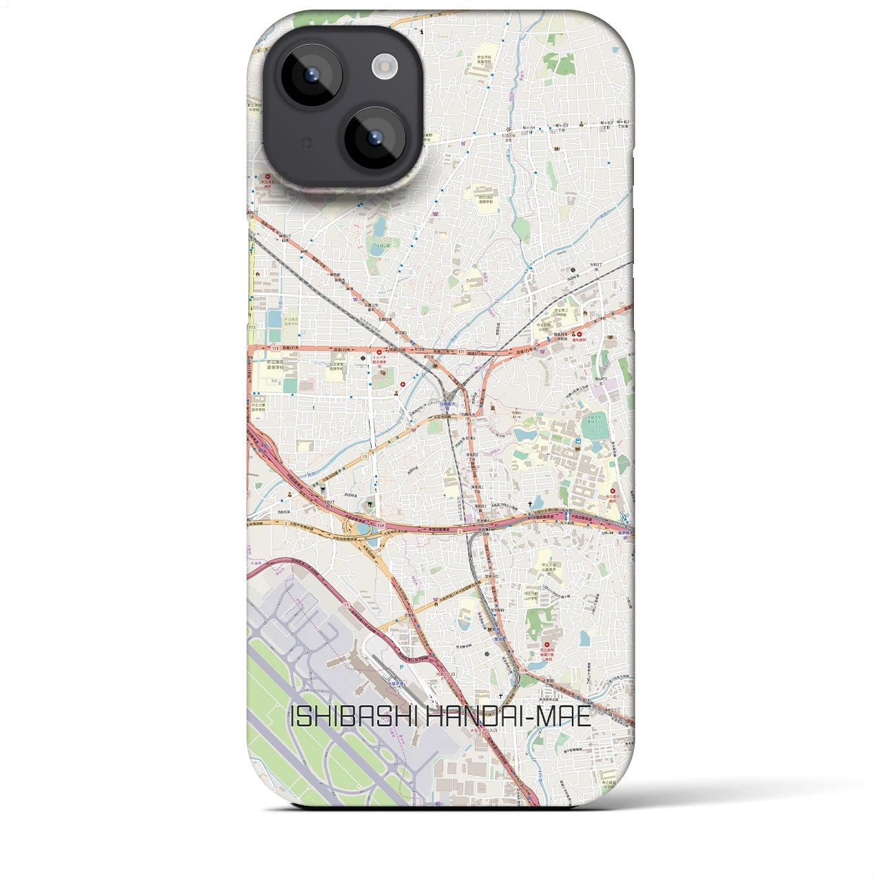 【石橋阪大前】地図柄iPhoneケース（バックカバータイプ・ナチュラル）iPhone 14 Plus 用