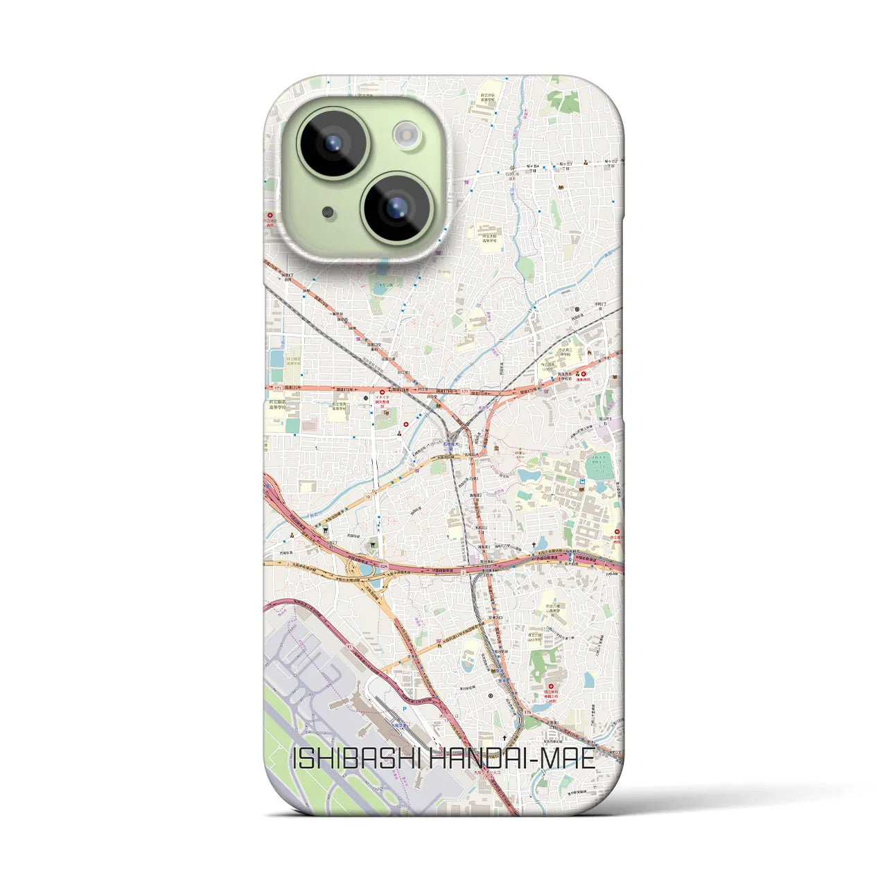 【石橋阪大前】地図柄iPhoneケース（バックカバータイプ・ナチュラル）iPhone 15 用