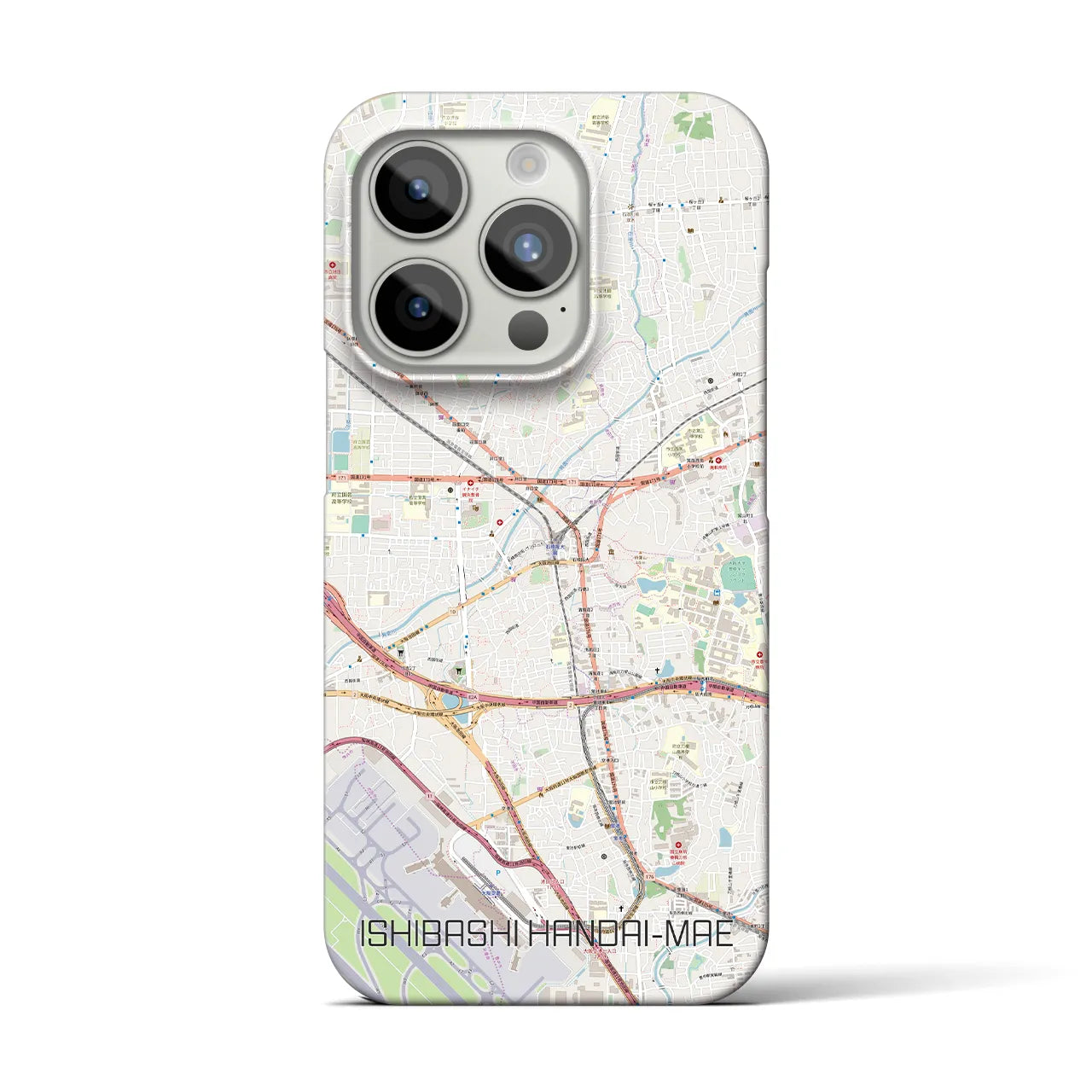 【石橋阪大前】地図柄iPhoneケース（バックカバータイプ・ナチュラル）iPhone 15 Pro 用