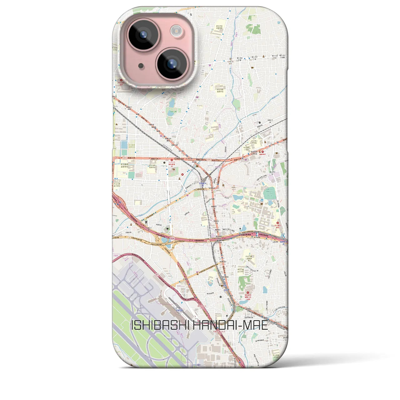 【石橋阪大前】地図柄iPhoneケース（バックカバータイプ・ナチュラル）iPhone 15 Plus 用