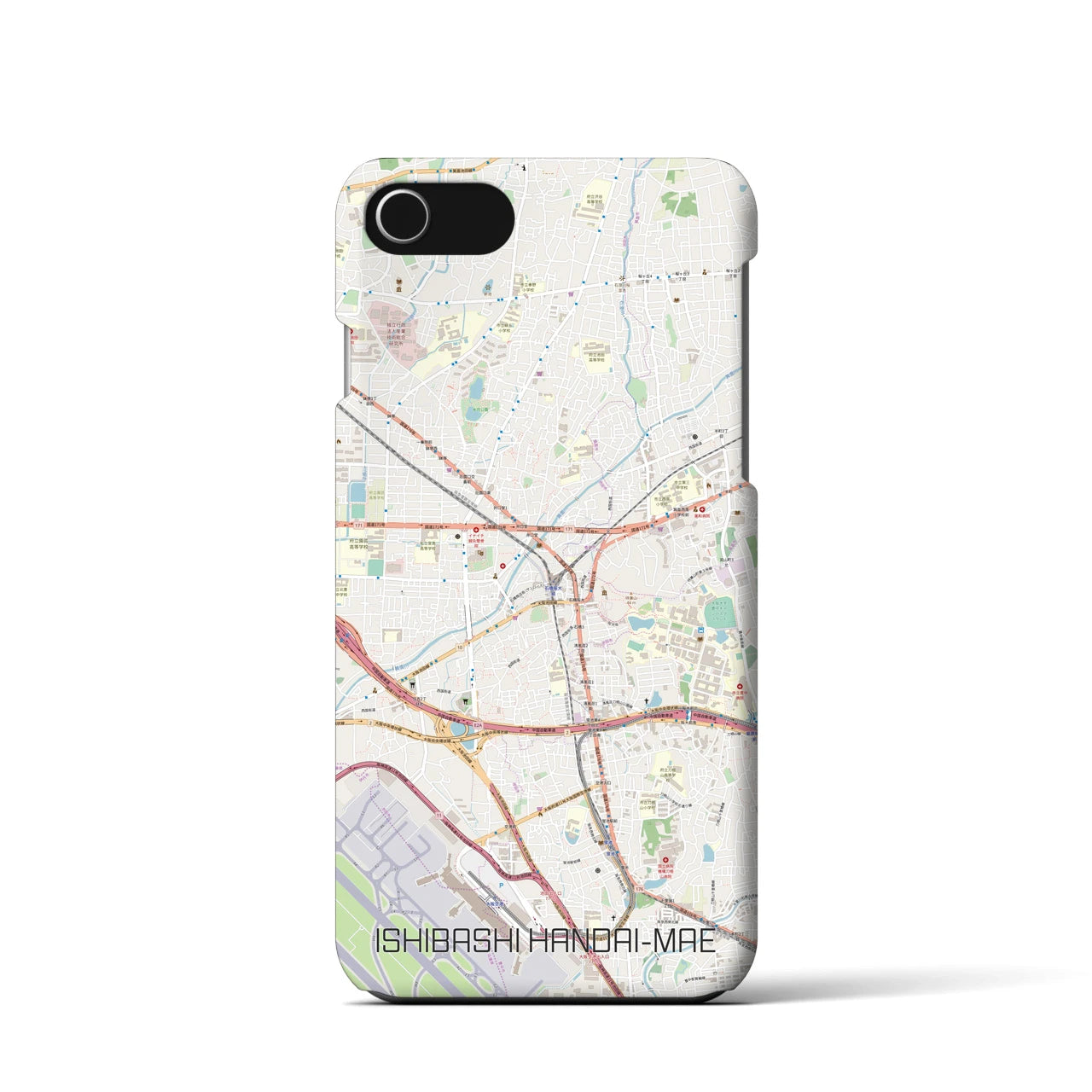【石橋阪大前】地図柄iPhoneケース（バックカバータイプ・ナチュラル）iPhone SE（第3 / 第2世代） / 8 / 7 / 6s / 6 用