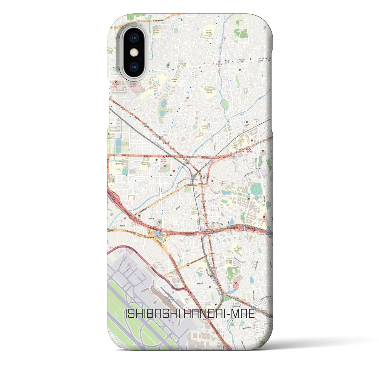 【石橋阪大前】地図柄iPhoneケース（バックカバータイプ・ナチュラル）iPhone XS Max 用