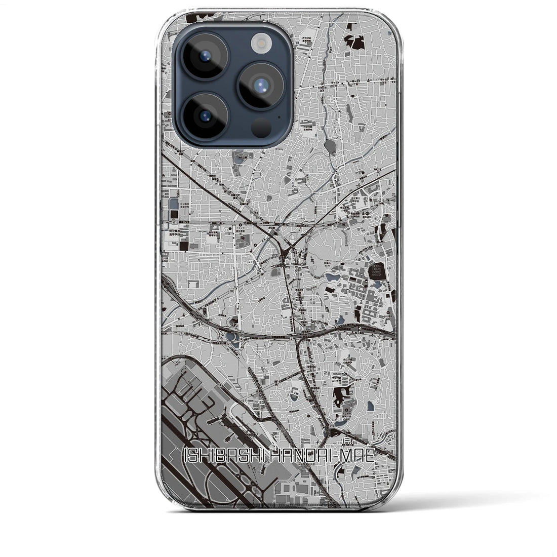 【石橋阪大前】地図柄iPhoneケース（クリアタイプ・モノトーン）iPhone 15 Pro Max 用