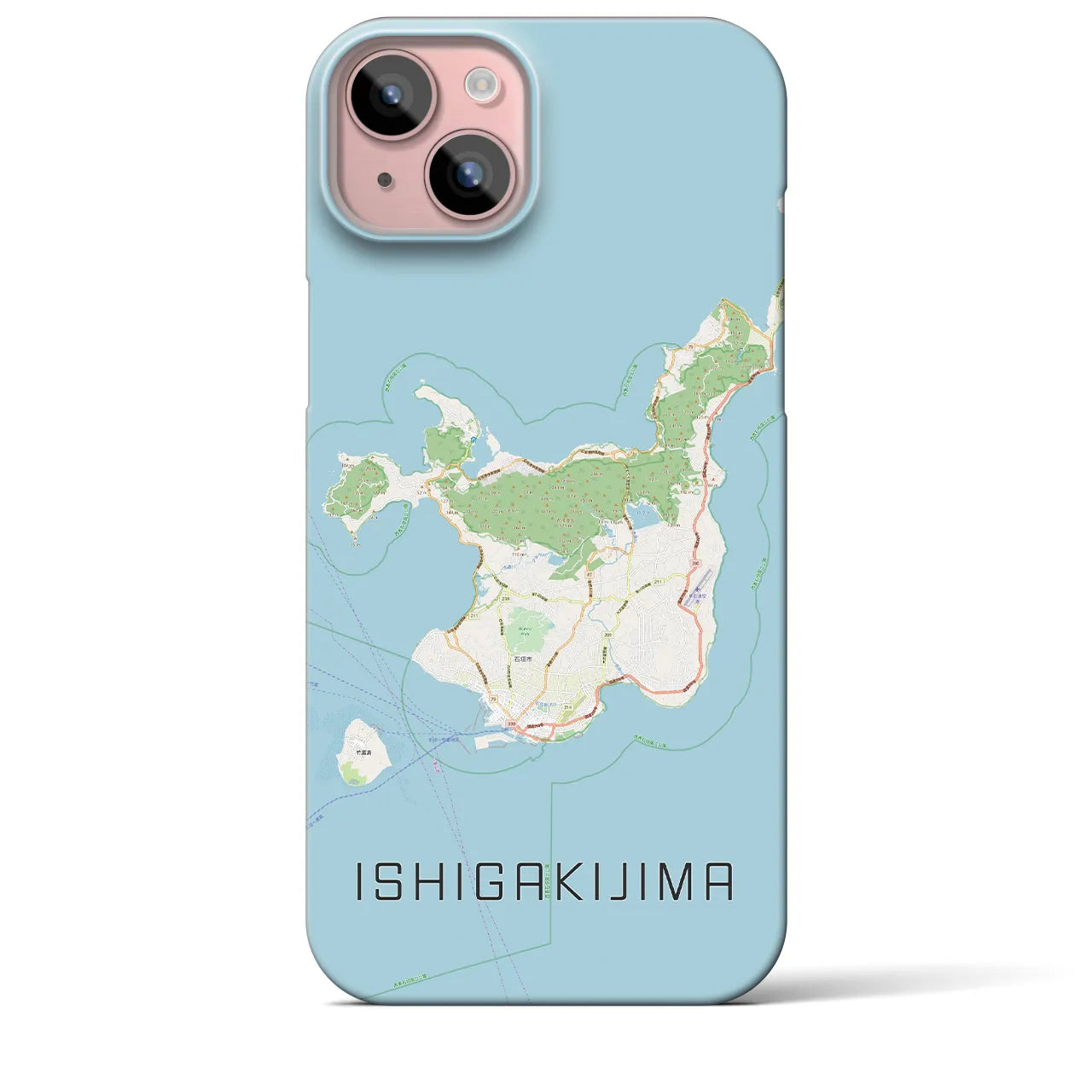 【石垣島】地図柄iPhoneケース（バックカバータイプ・ナチュラル）iPhone 15 Plus 用